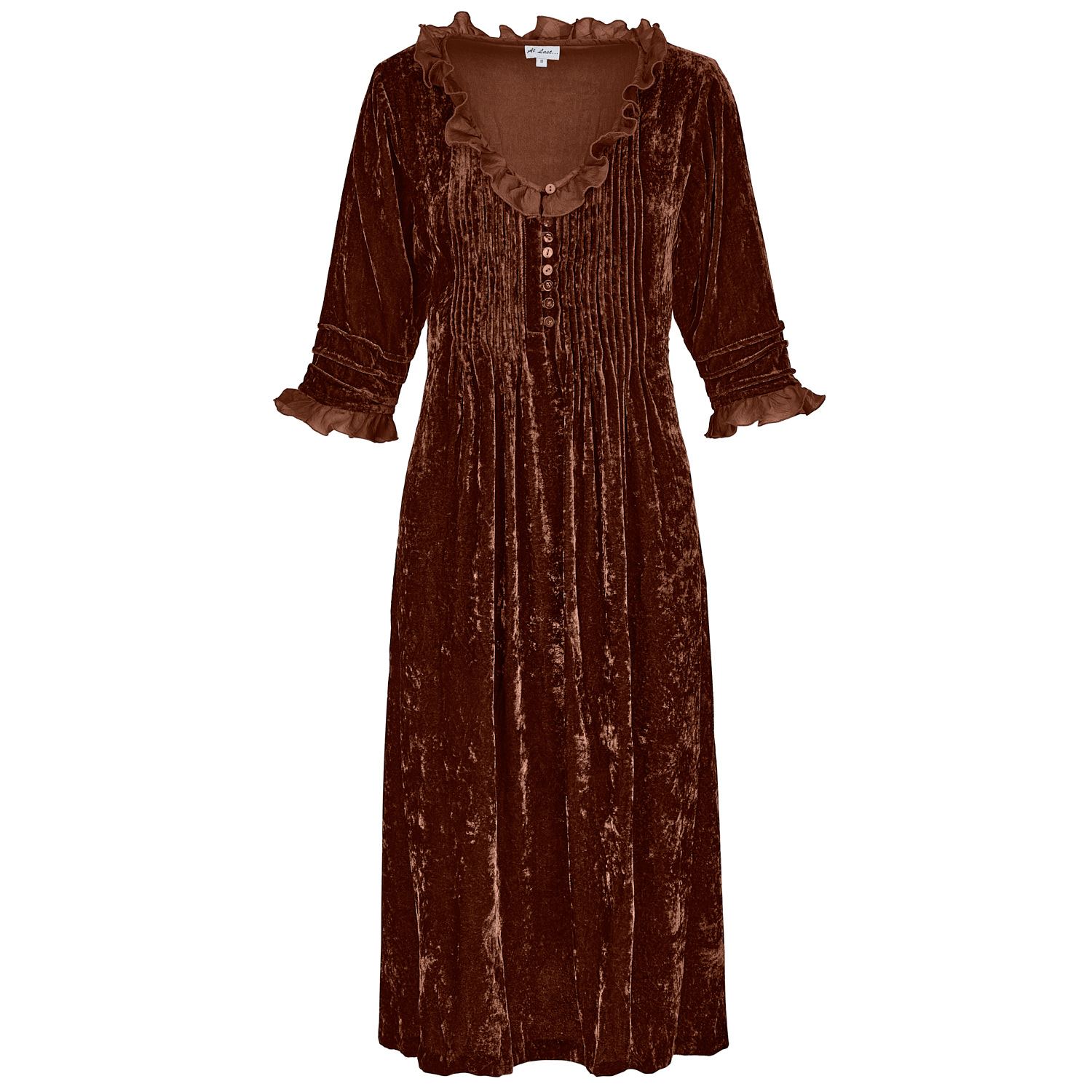 At Last... Women's Brown Silk Velvet Karen Dress In Chocolate In Brown