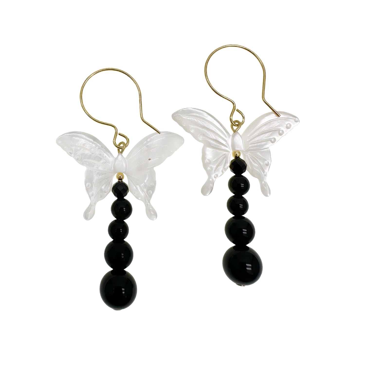 Farra Women's Black / White Butterfly Shell With Black Obsidian Statement Earrings In Multi