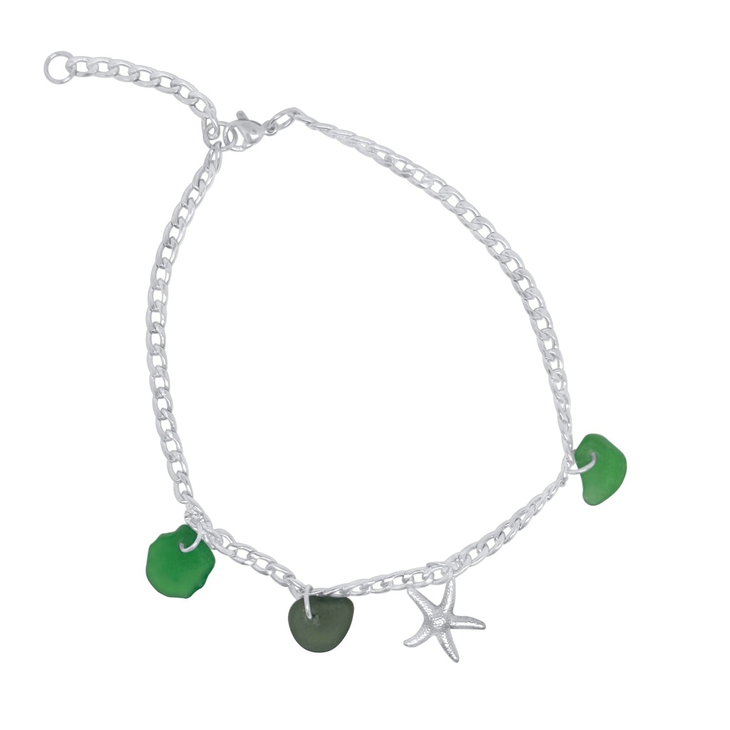 Glasstyk Women's Starfish Anklet With Green Sea Glass In Green