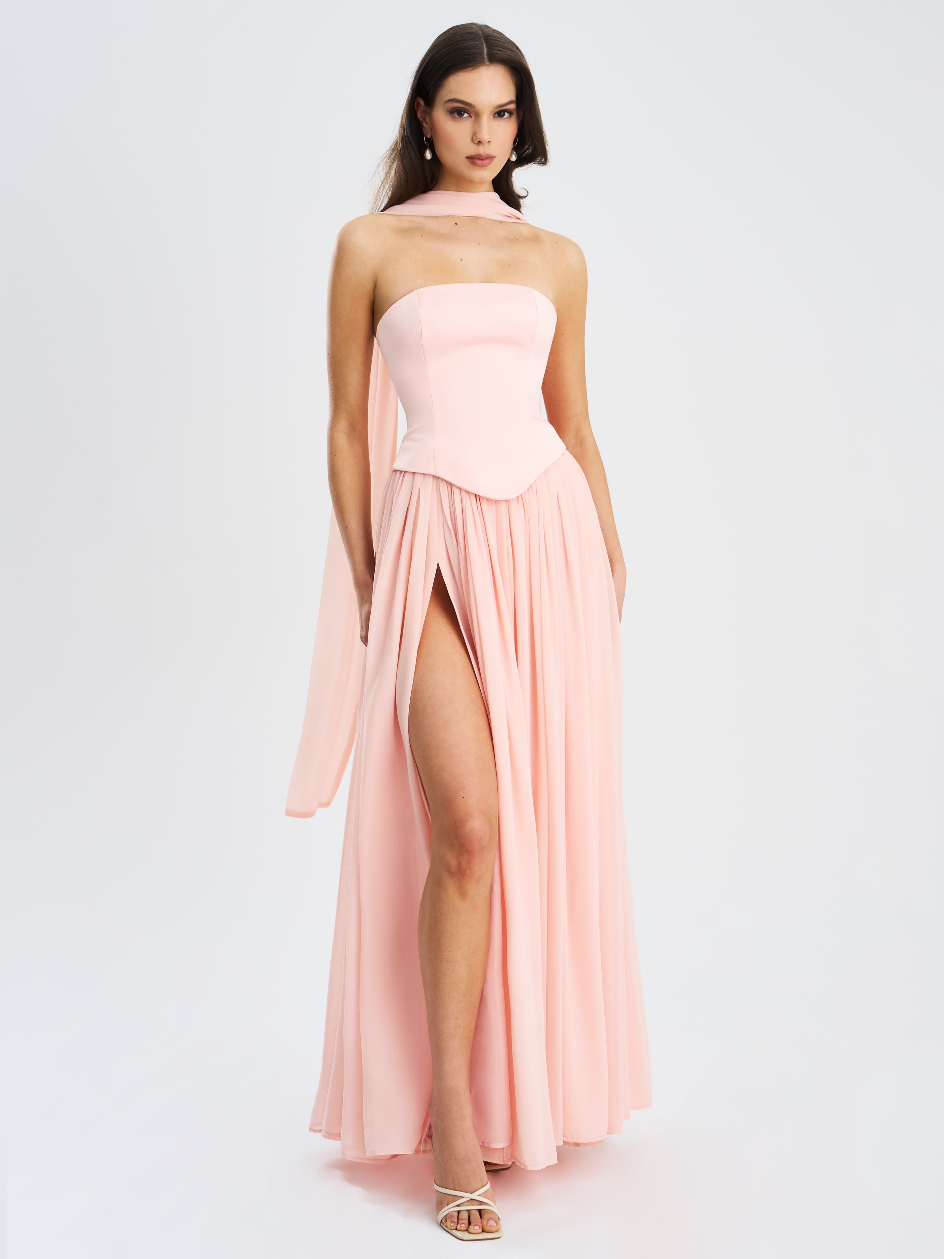 最終お値下 プランクプロジェクト Ruffle Balloon Dress 36 Qianna Baby Pink Peplum Top Drop Waist Chiffon Gown | Miss