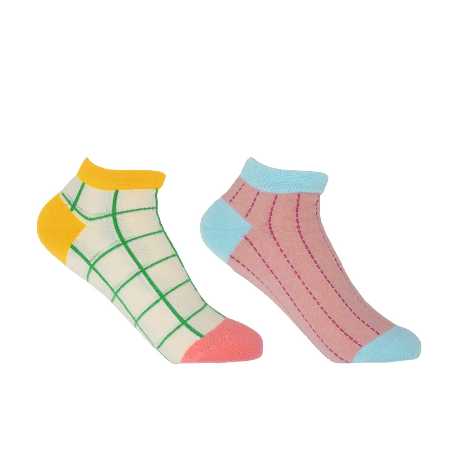 Peper Harow - Made In England Grid Cream & Dash Pink Women's Trainer Socks Bundle In Multi