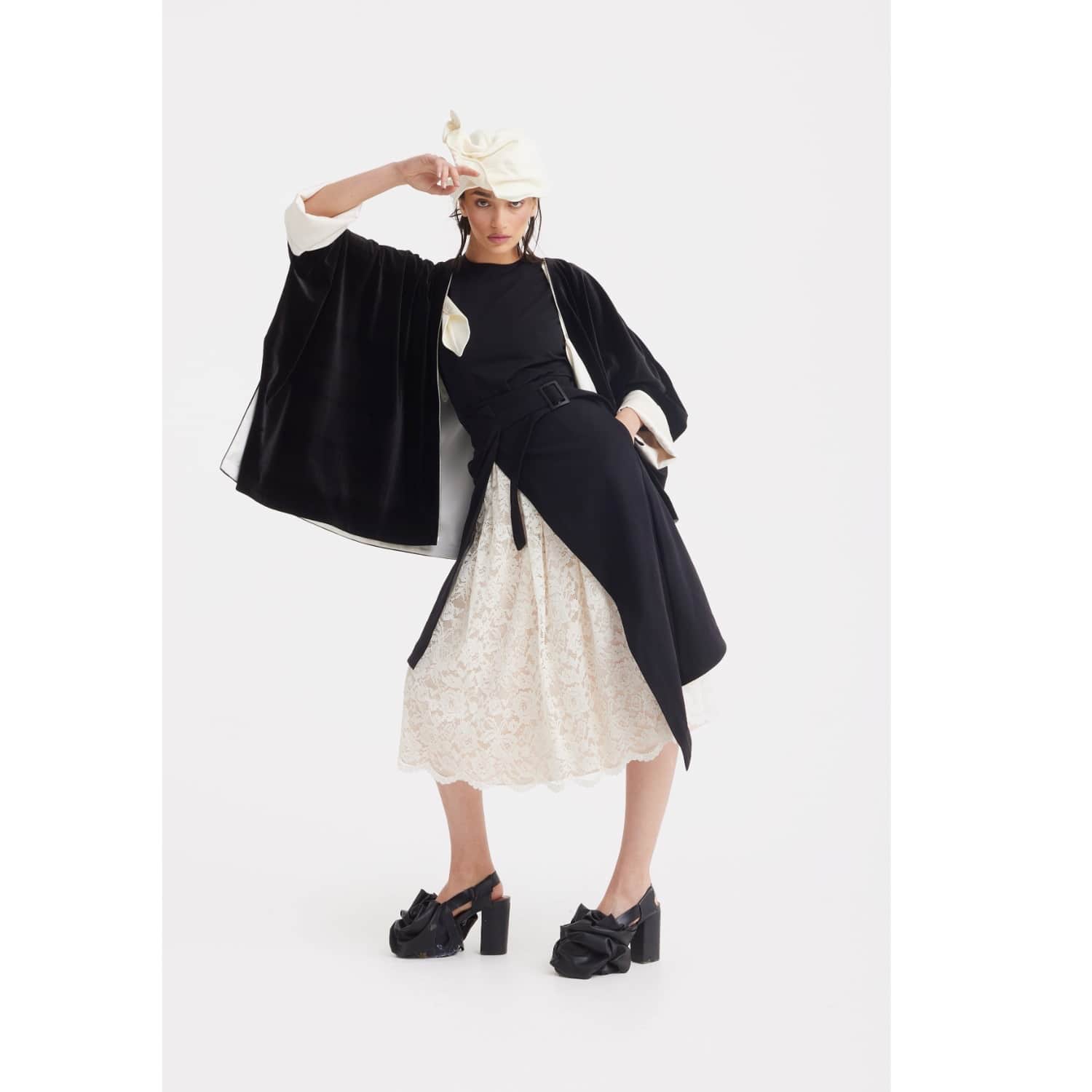 black and white skirts and dresses Layered Skirt With Lace Detail by Julia Allert wearing size S Art.N. V-neck dress Alice + Olivia - Color:petrol blue