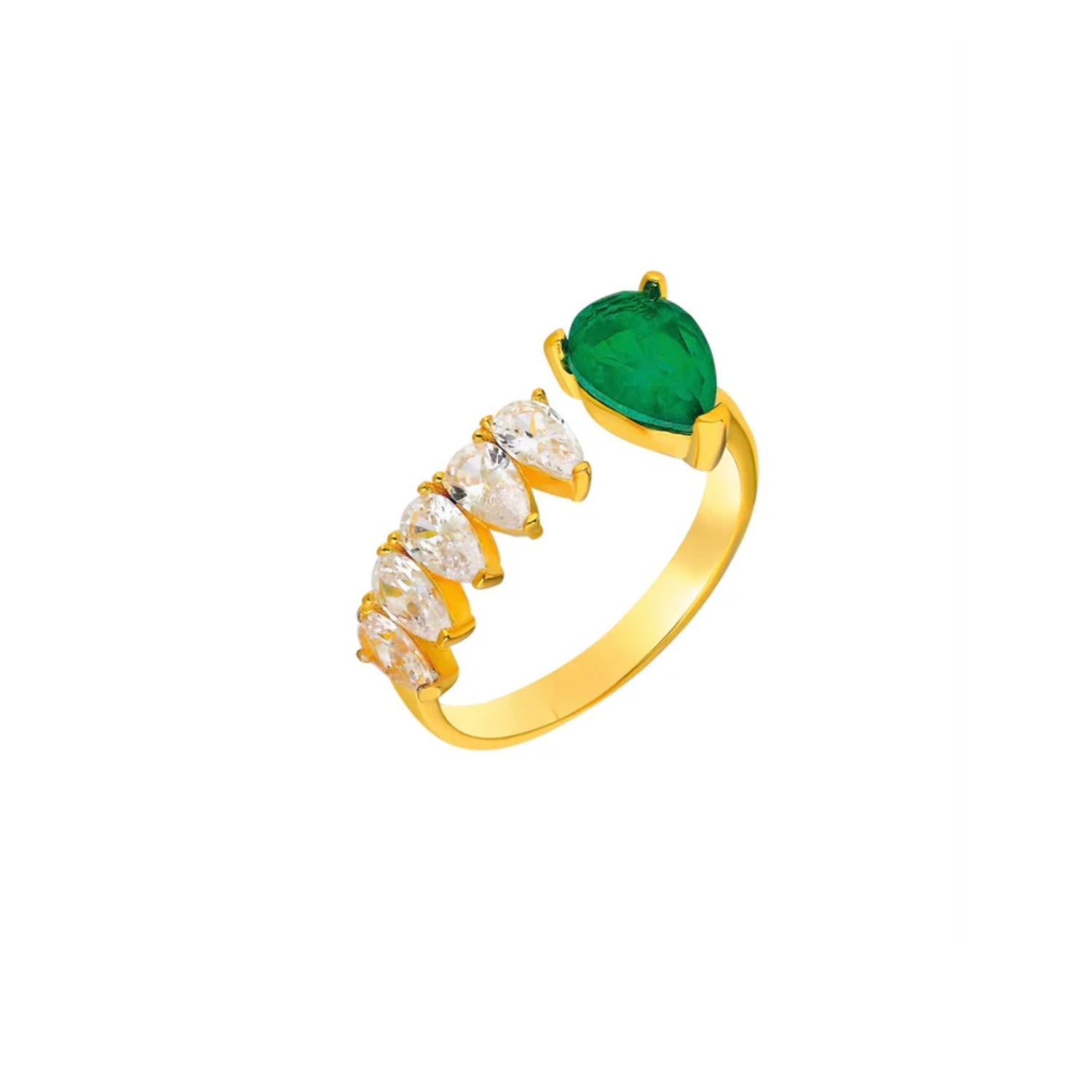 Women’s Gold Emerald Pear Cut Ring Selen Jewels