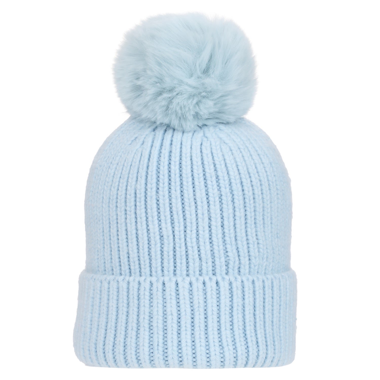 At Last... Women's Super Soft Chunky Cashmere Mix Hat With Pom Pom In Ice Blue In Blue