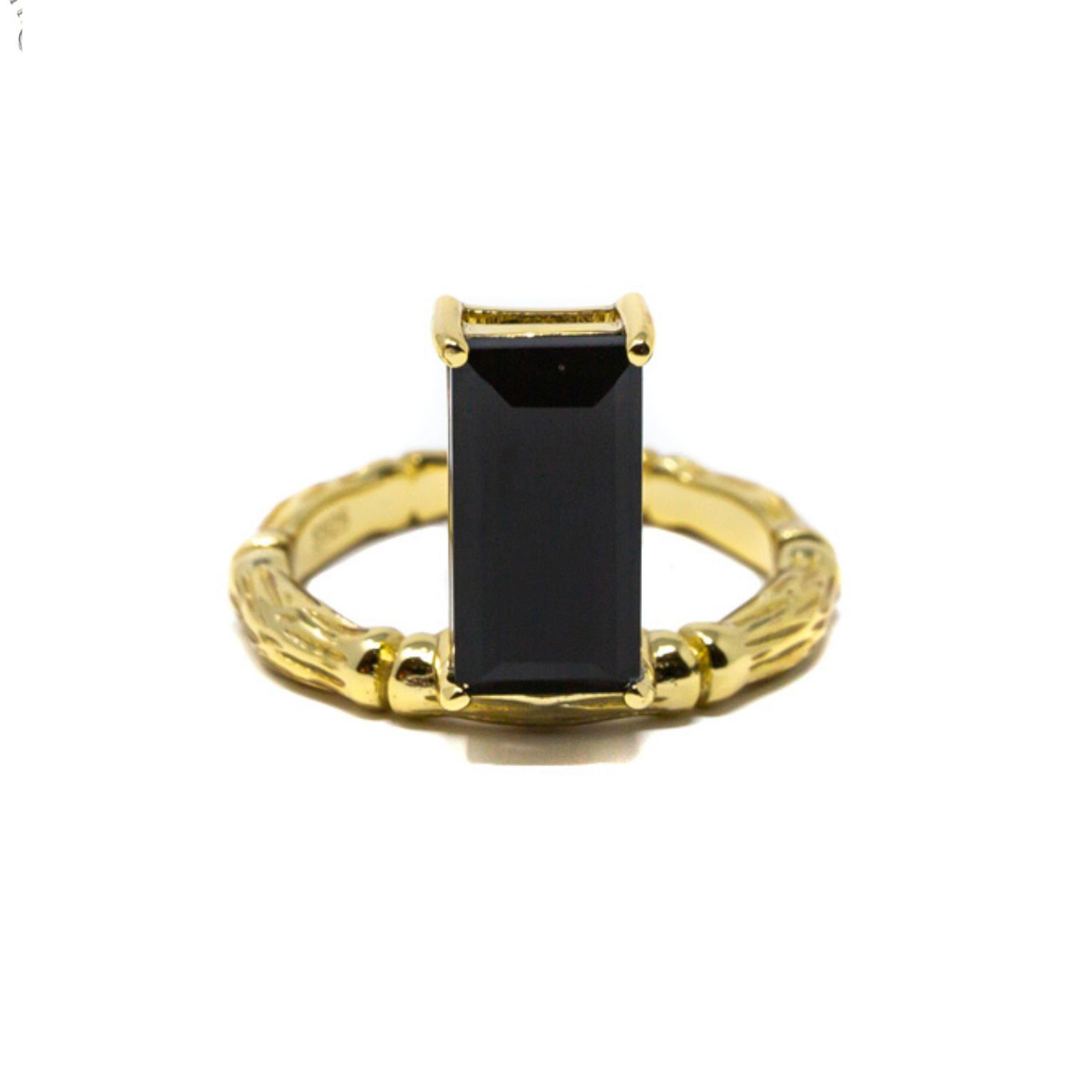 Women’s Black Floating Bamboo Gemstone Ring- Onyx, Gold Nasi Silver