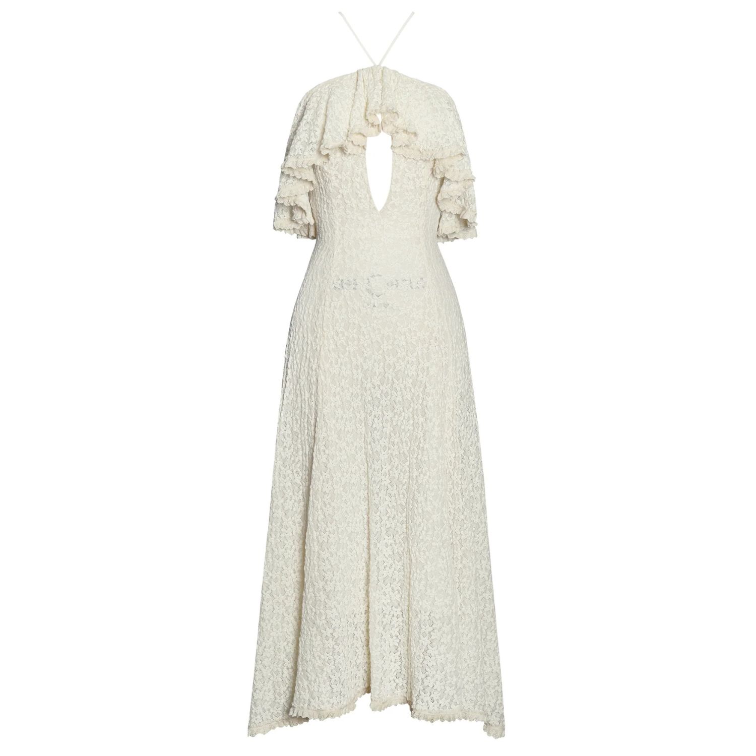 Miss Circle New York Women's White Idra Lace Trim Sleeveless Crochet Midi Trailing Dress