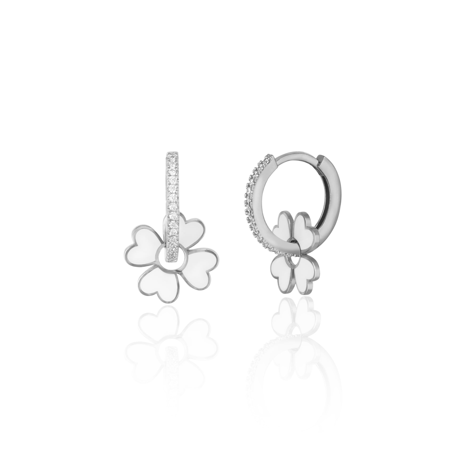 Spero London Women's Sterling Silver Enamel Clover Earrings - White - Silver In Silver
