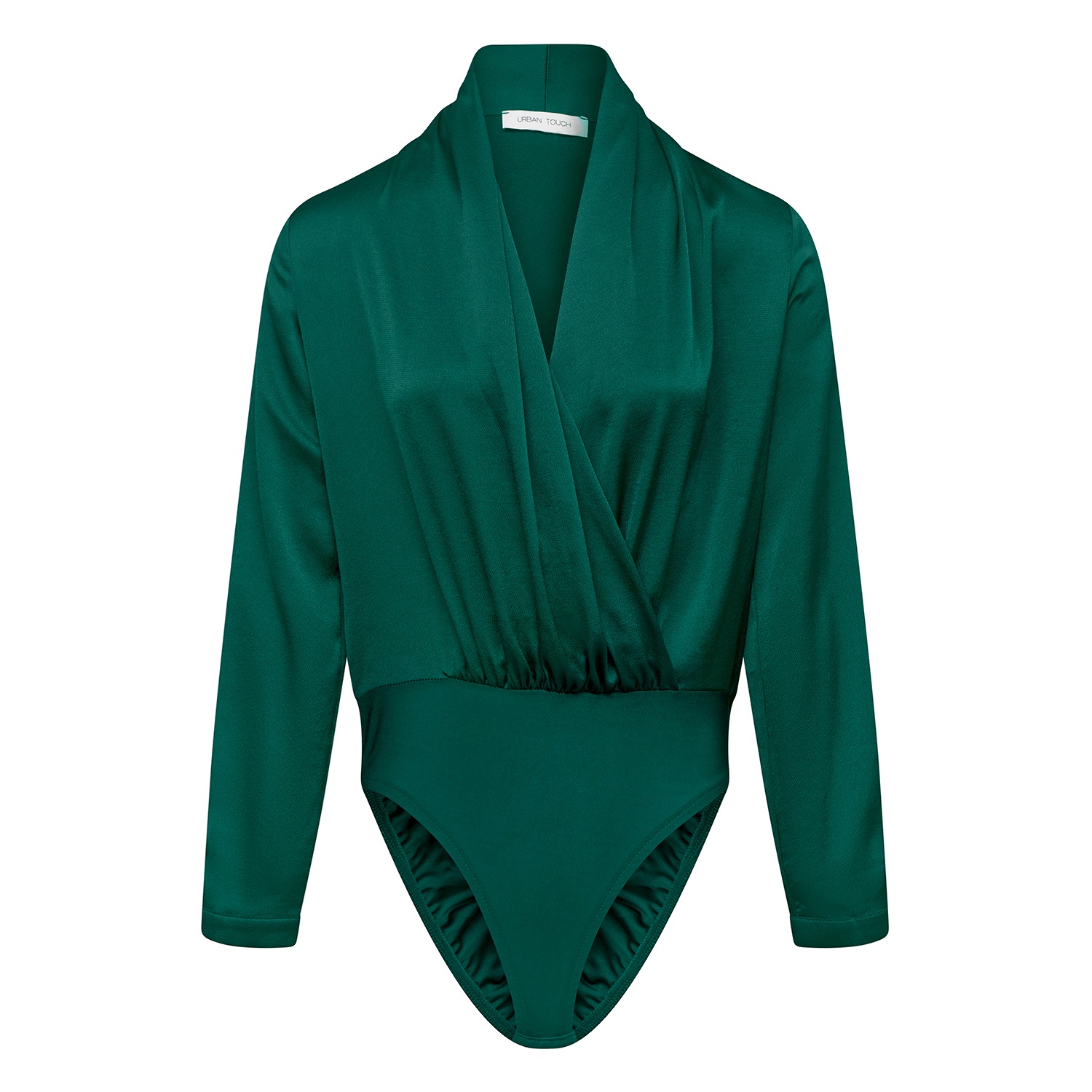 Women's Satin Wrap Front  Bodysuit Green | Medium | Urban Touch