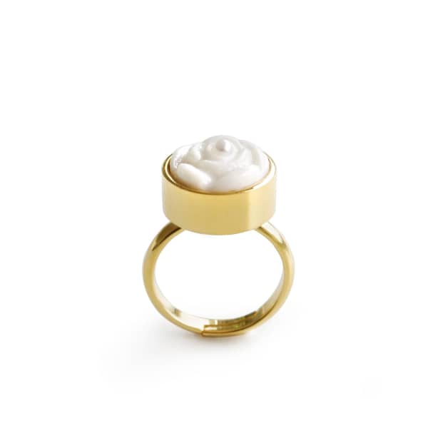 Poporcelain Porcelain Rose With Pearl Adjustable Ring