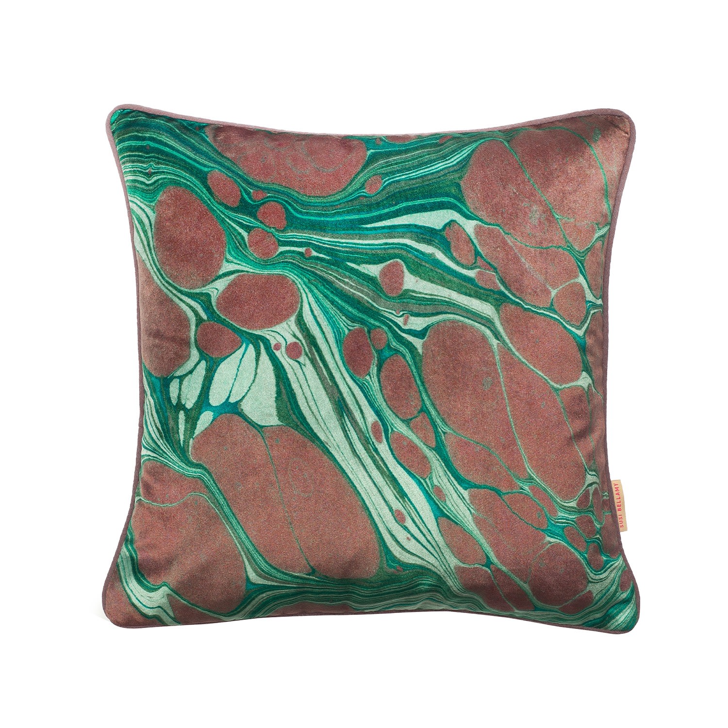 Green / Black / Brown Emerald Marbled Velvet Cushion Susi Bellamy