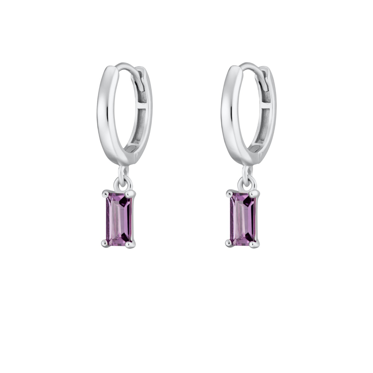 Women’s Pink / Purple / Silver Silver Violet Baguette Charm Hoop Earrings Scream Pretty