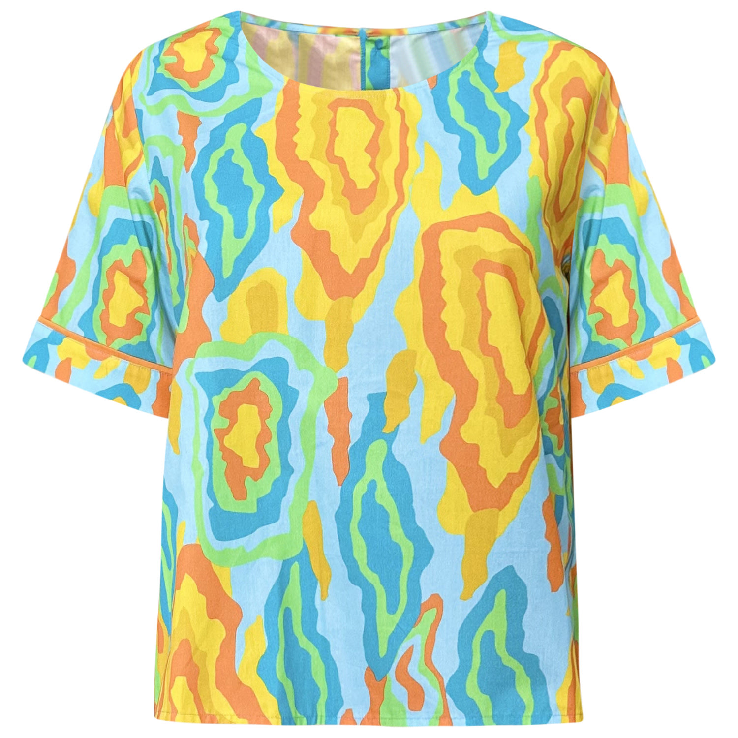 Perlavera Women's Didi Peach Carnaval Printed Cotton With Back Placket Short Sleeve Length Shirt In Multi