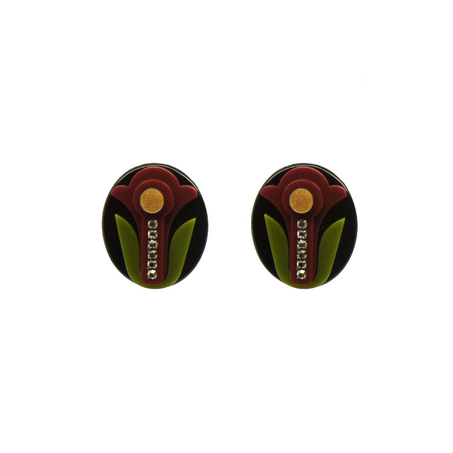 Gissa Bicalho Women's Black Acrylic Handmade Earring Camafeu Flower Burgundy In Multi