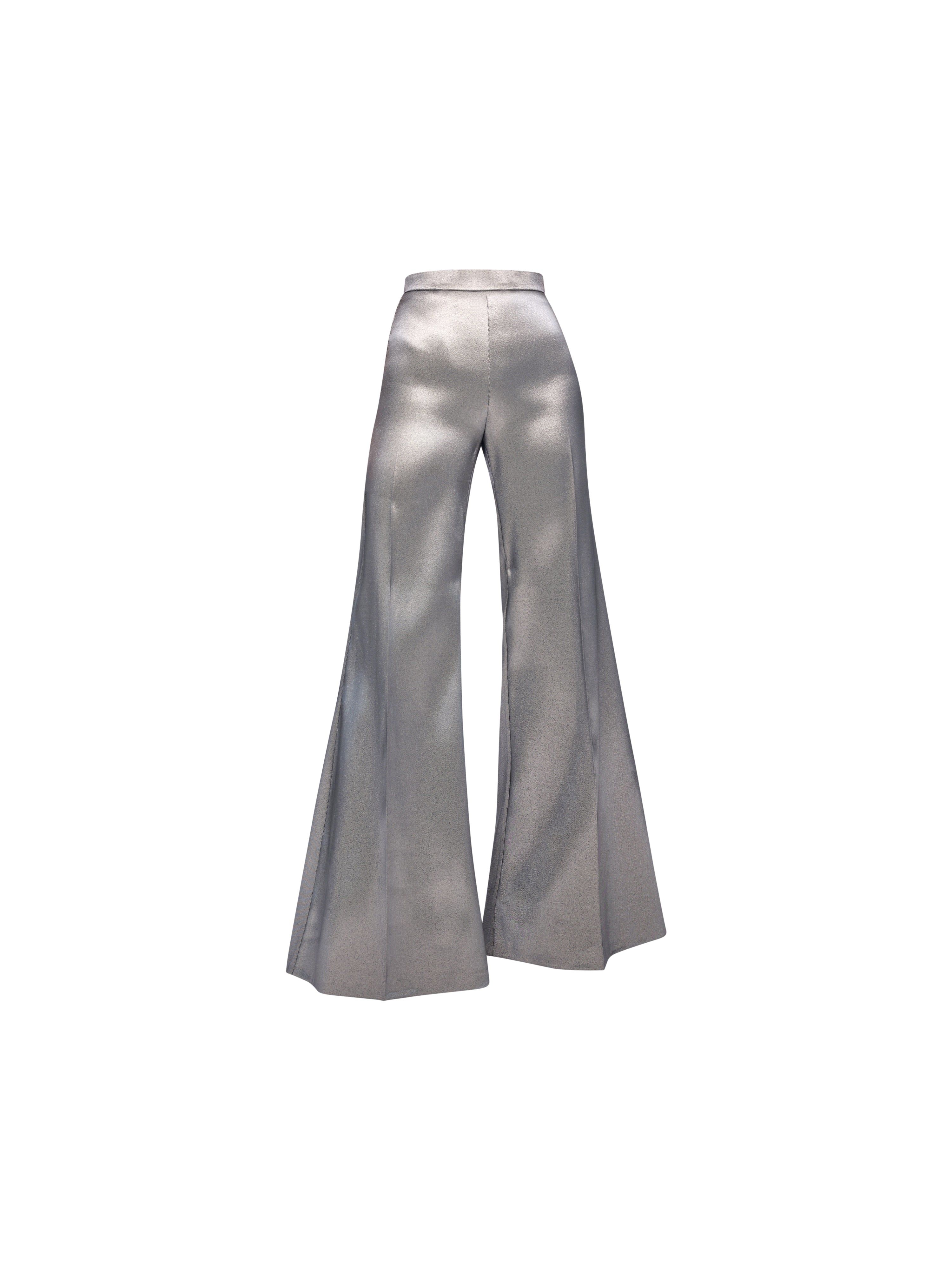 Mov Women's High Waisted Wide Leg Pants-silver In Silver