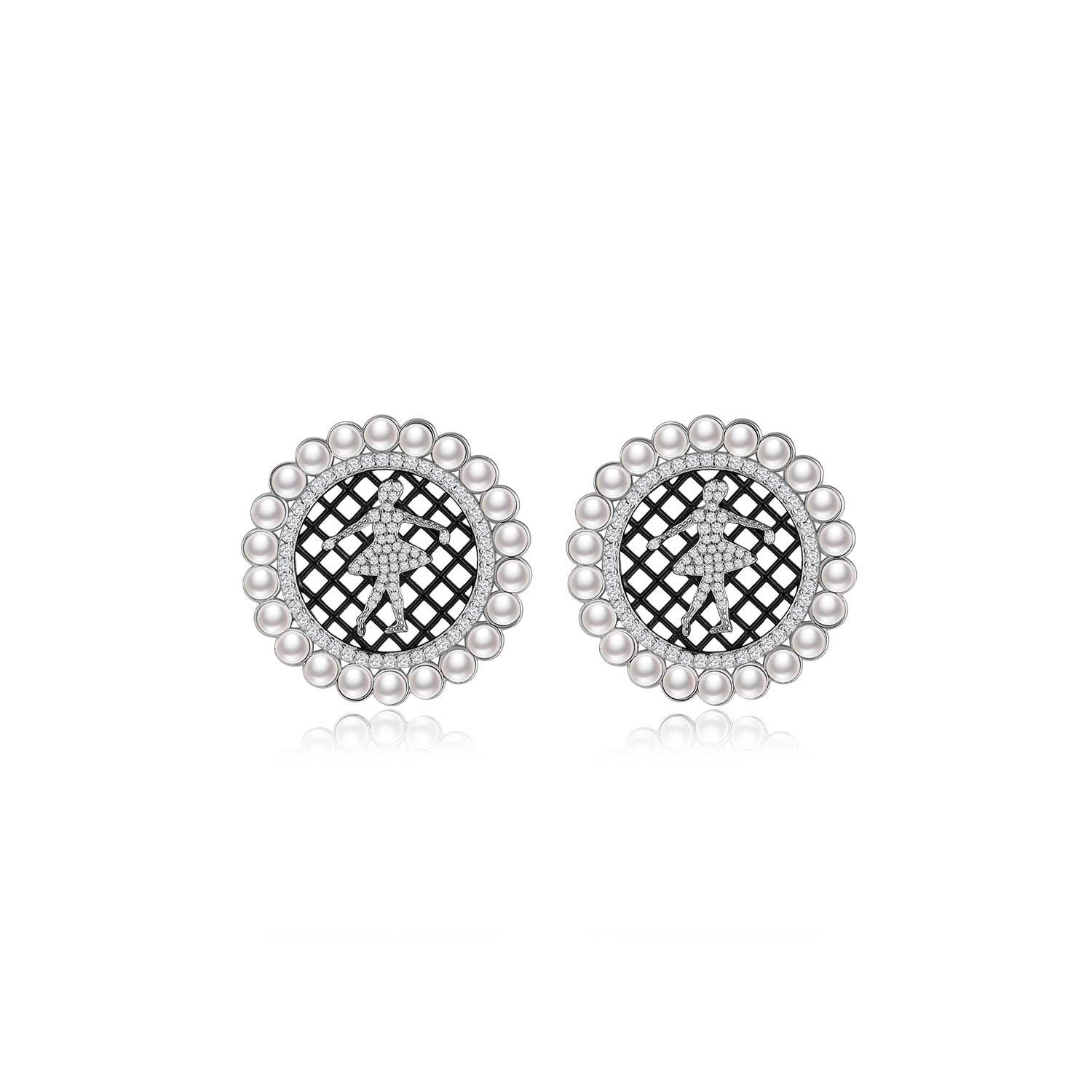 Retro Chic Women's Silver / White Black Royal Ballet Earrings In Multi