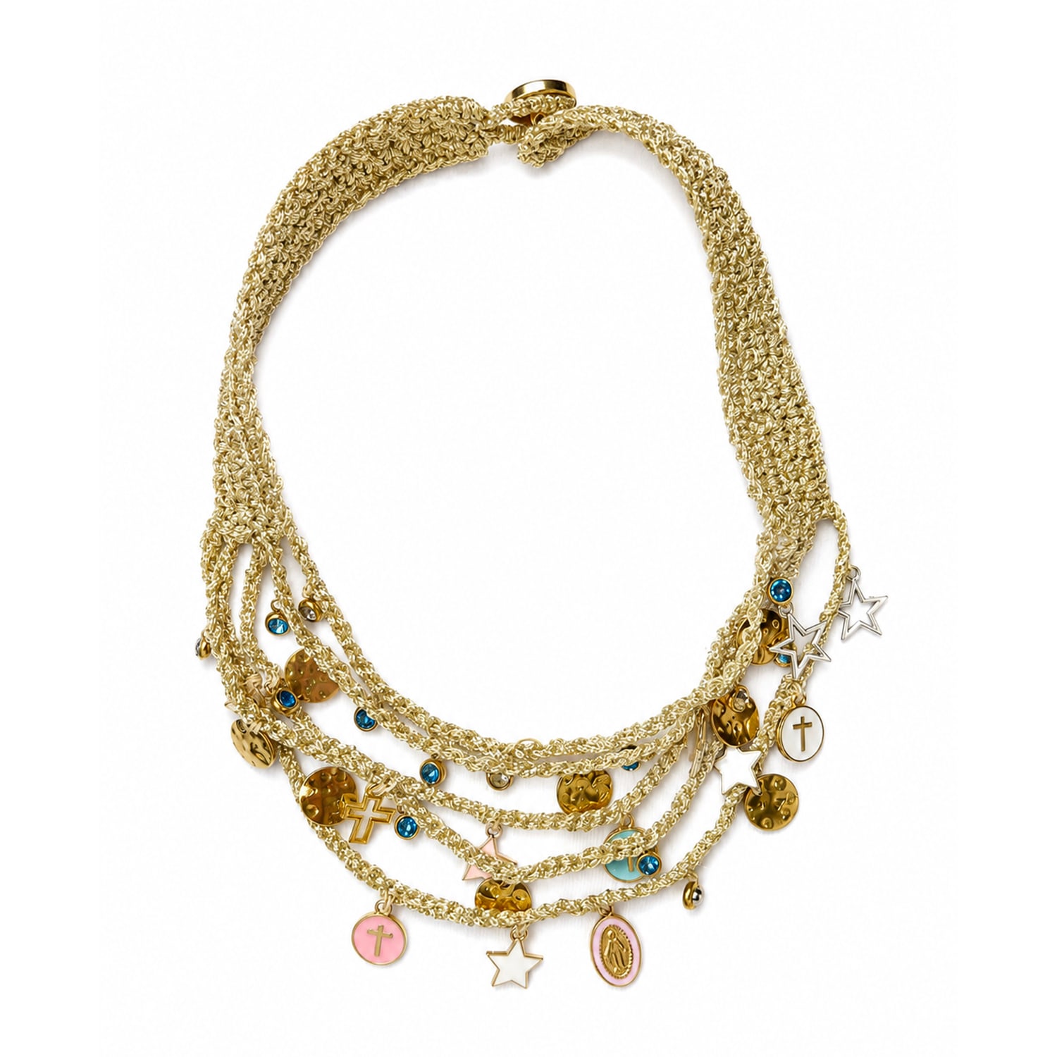Women's Layered Crochet Necklace |  Handknitted With Charms  | Light Gold | Hilo De Mar