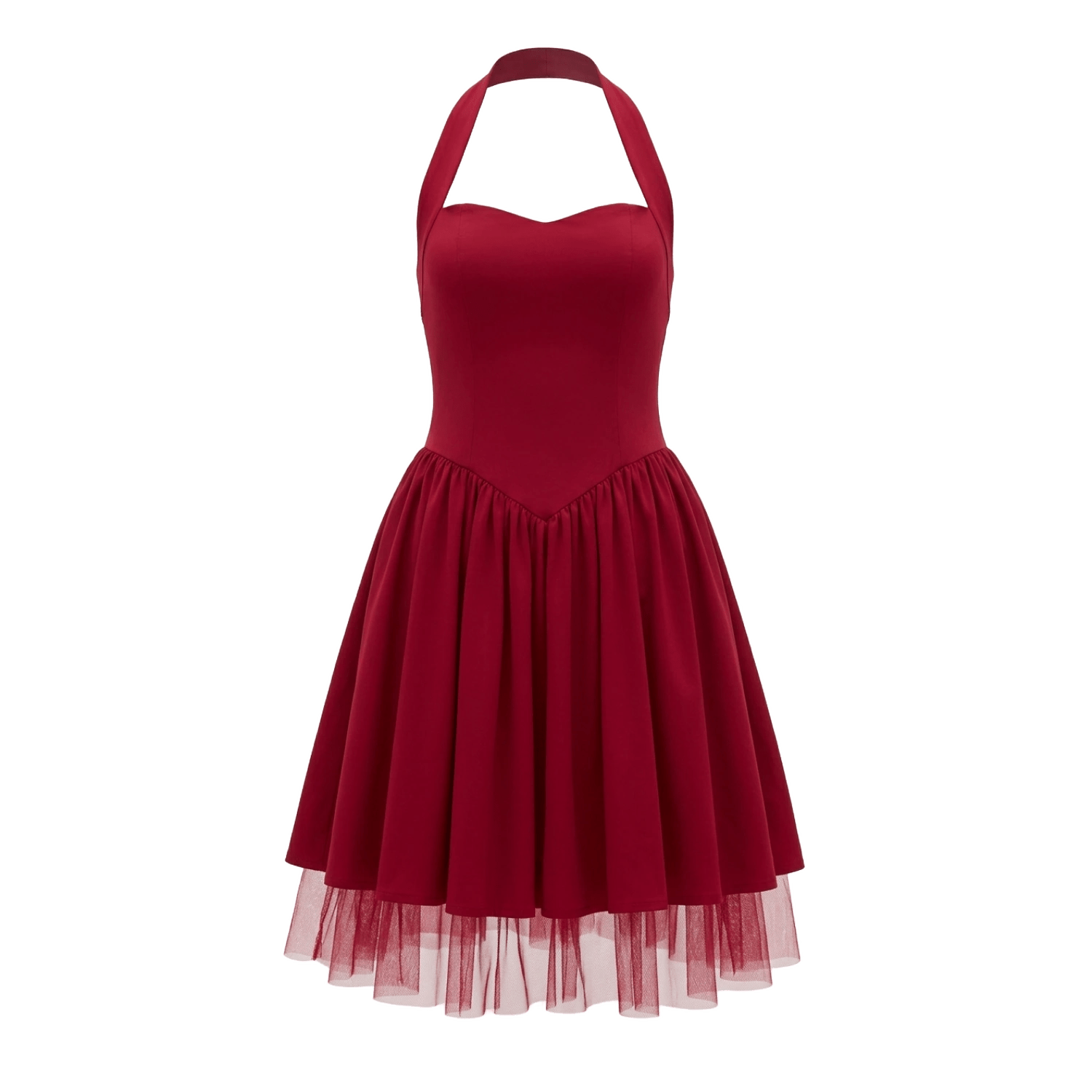 Women's Sleeveless Knee-Length Dress With Layered Hem - Wine Red | Small | Ashita Fernandes