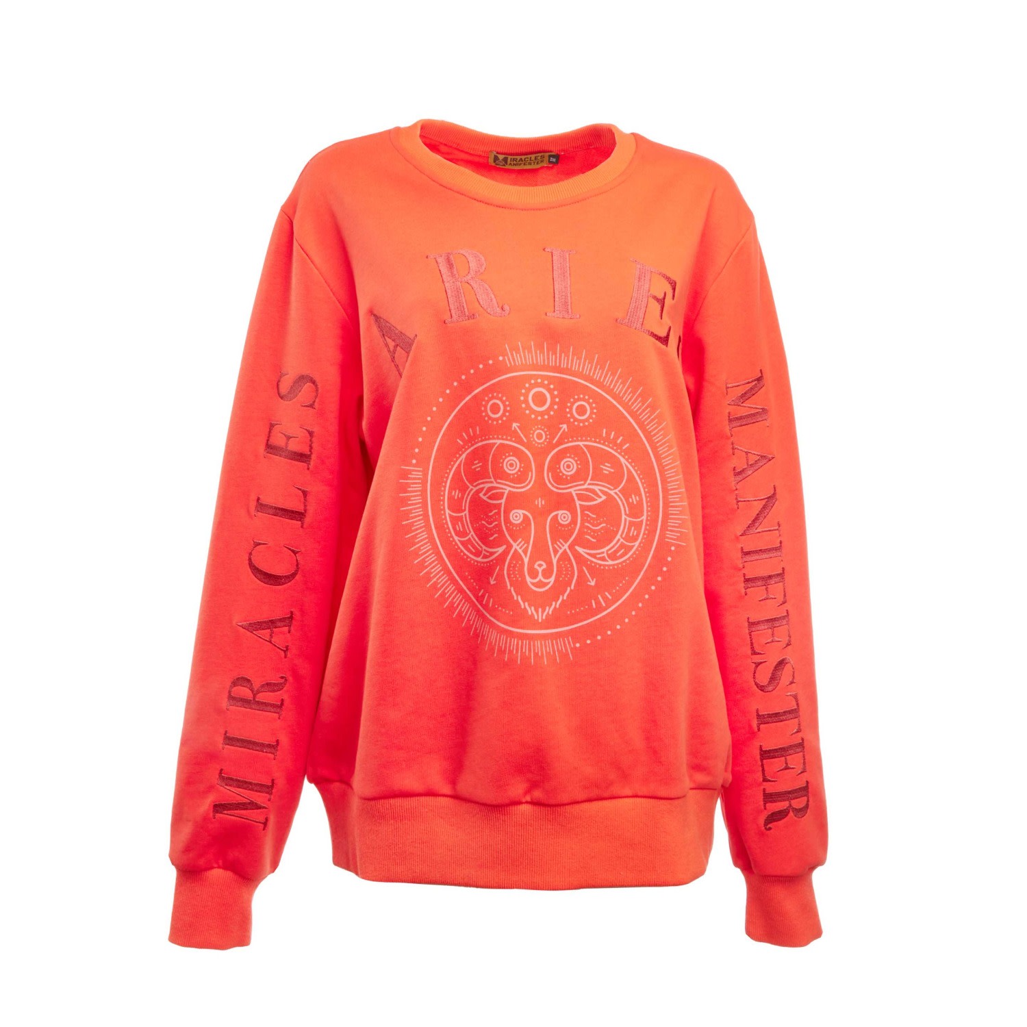 Miracles Manifester Women's Embroidered Aries Zodiac Sign Sweatshirt In Red