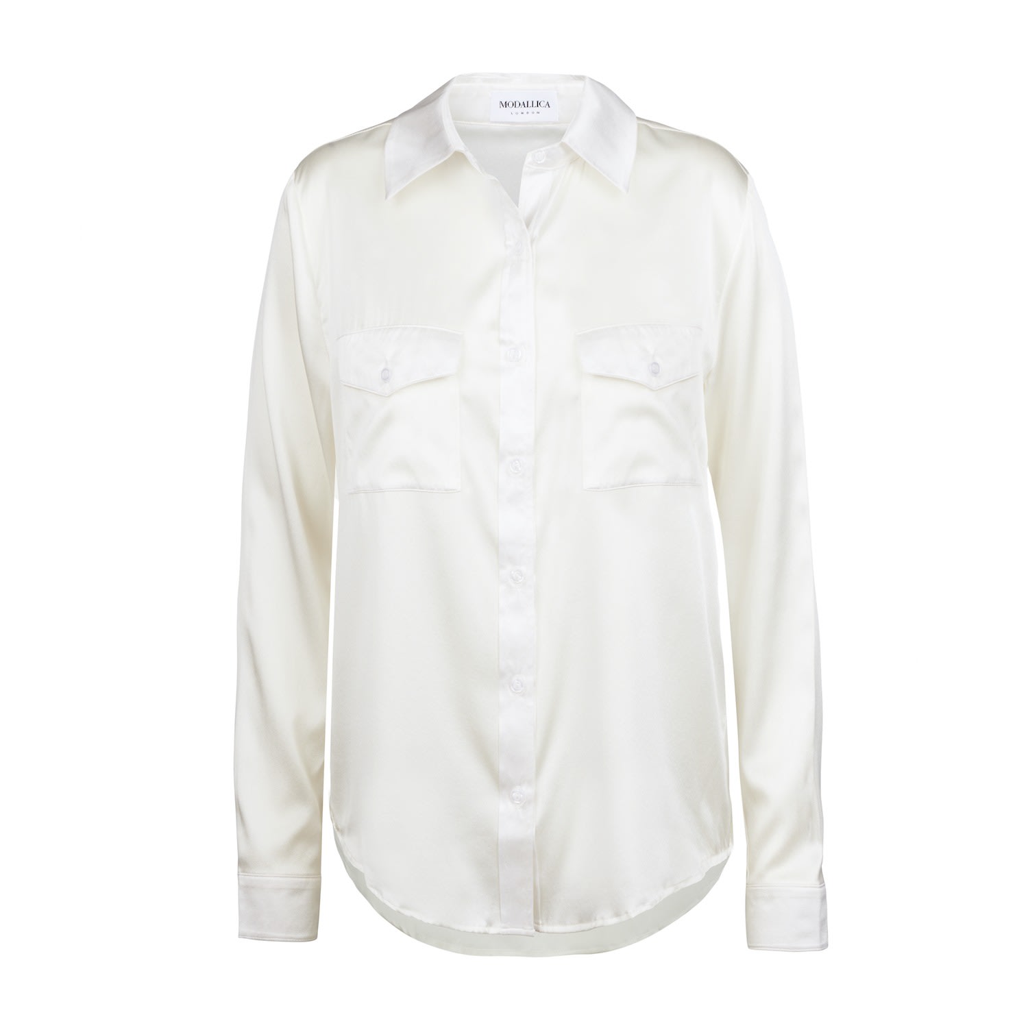 Modallica Women's Ann - White Loose Gots Certified Organic Peace Silk Shirt In White