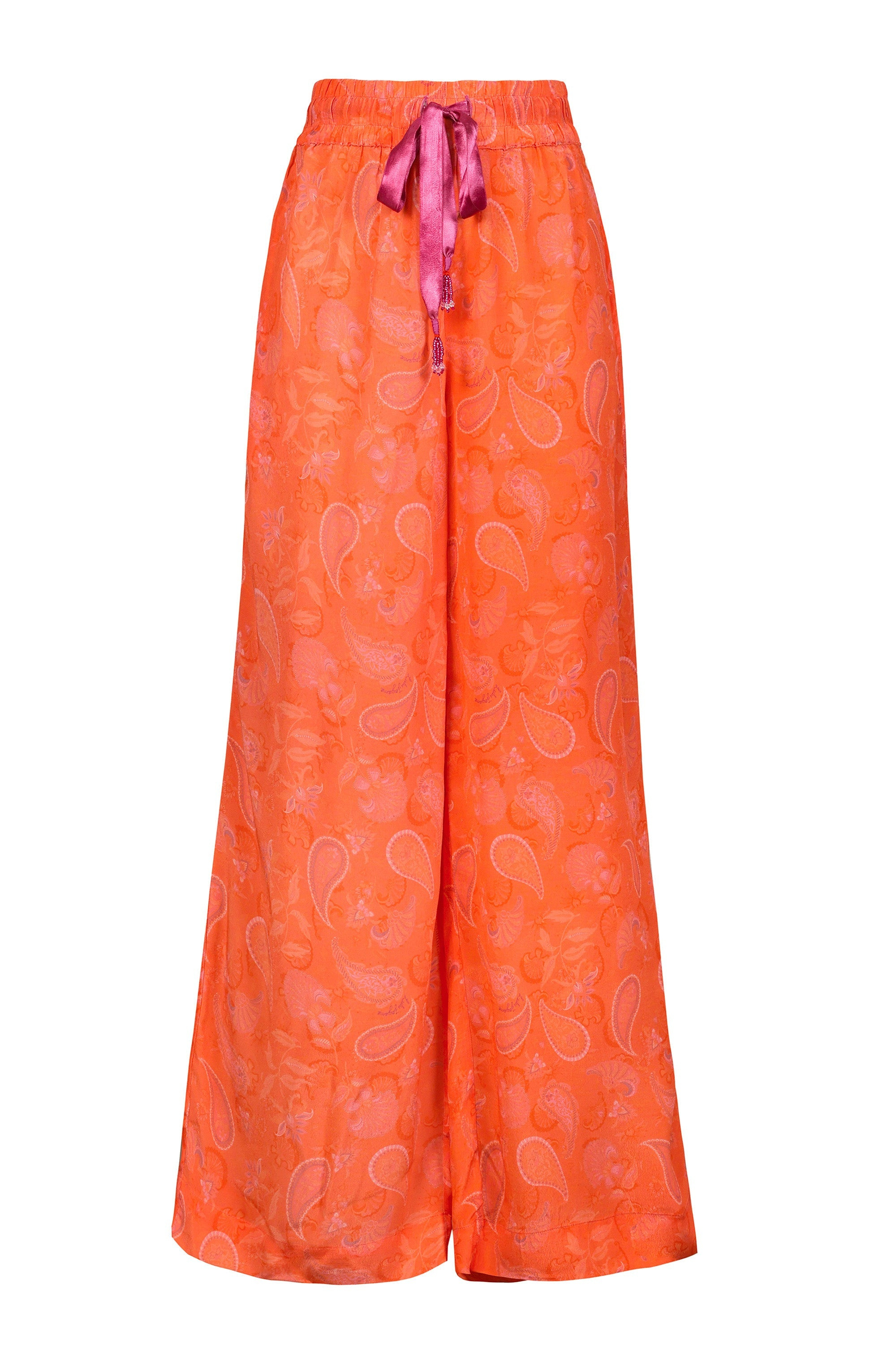 Lulu Zagame Women's Orange Elasticated High Waist Pant In Blushing Paisley In Orange