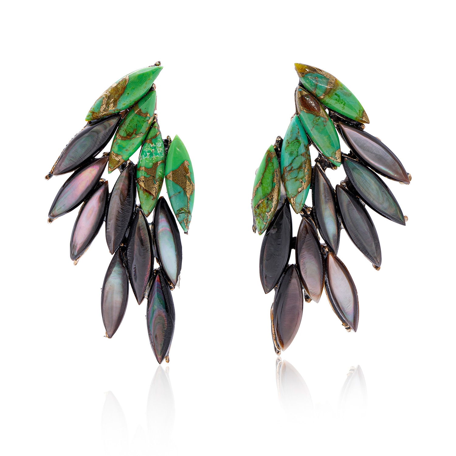 Women’s Grey / Green / Brown Azael Orinoco Wing Earrings, Mother Of Pearl And Sterling Silver Obsidian