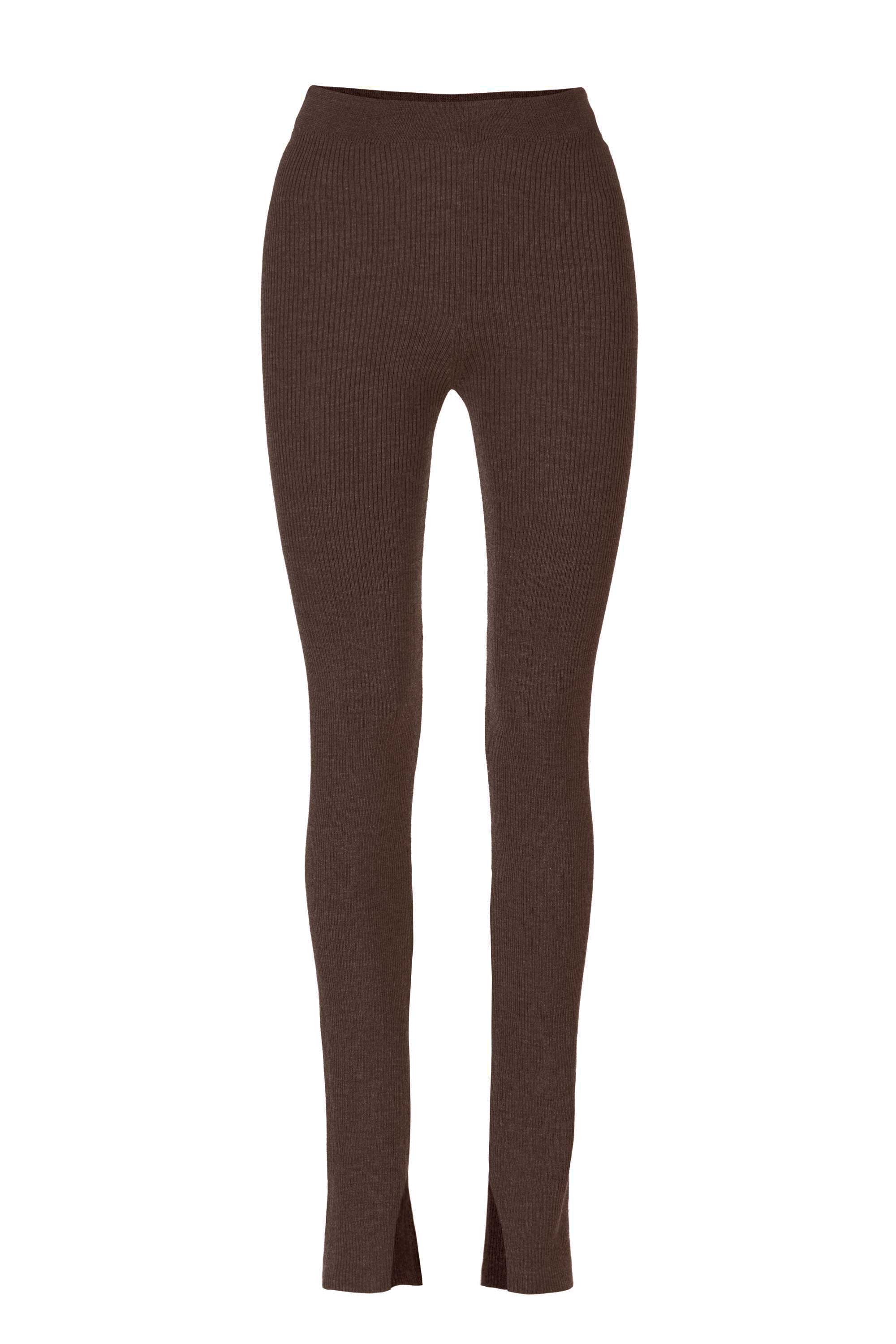 Salanida Women's Brown Barra Ribbed 100% Merino Leggings Chocolate