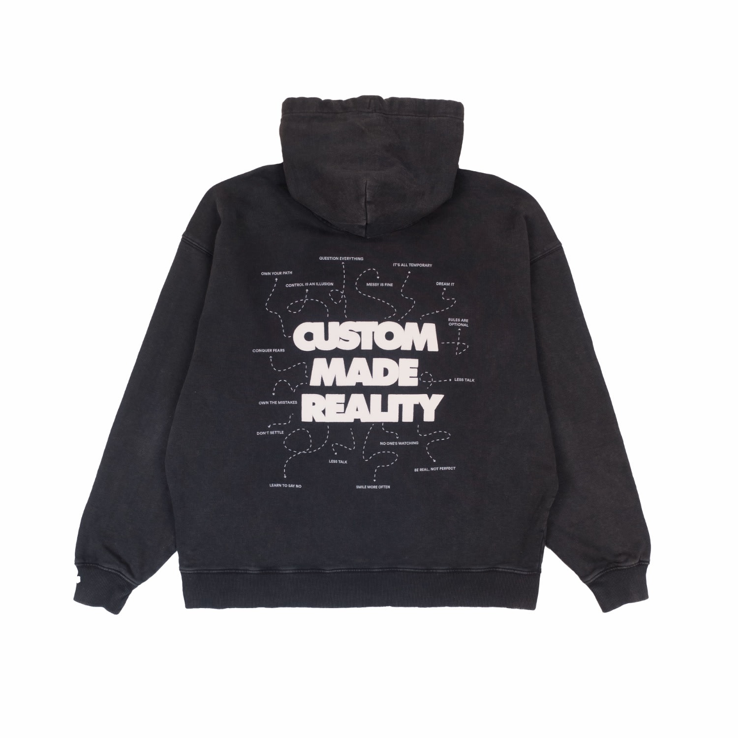 Mysimplicated Black / White / Grey Oversized Cotton Hoodie In Vintage Black - Custom Reality In Black/white/grey