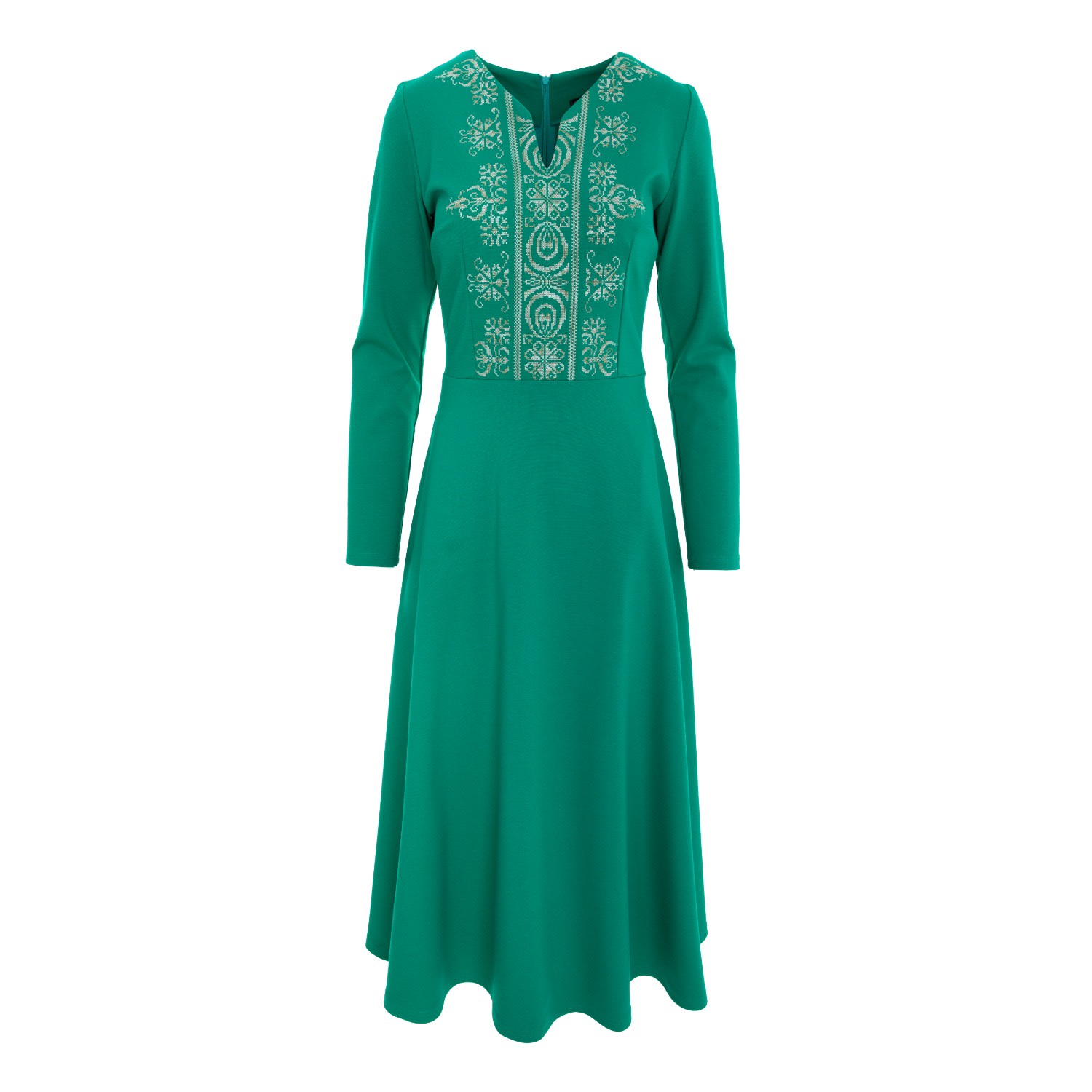 Women’s Midi Dress In Green Jersey With Floral Embroidery Large Izabela Mandoiu