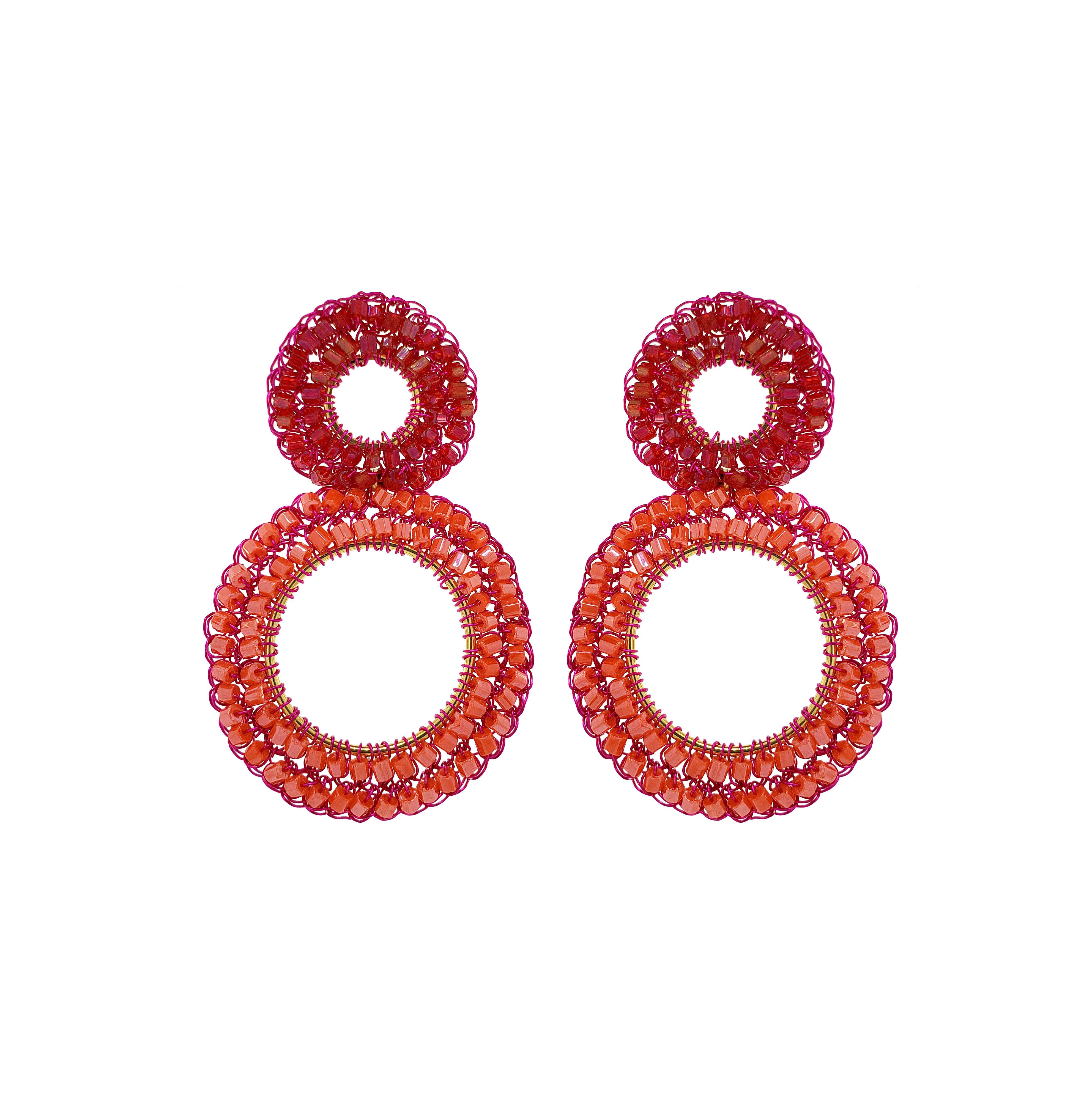 Lavish By Tricia Milaneze Women's Gold / Pink / Purple Neon Fuchsia Mix Nyx Handmade Crochet Earrings