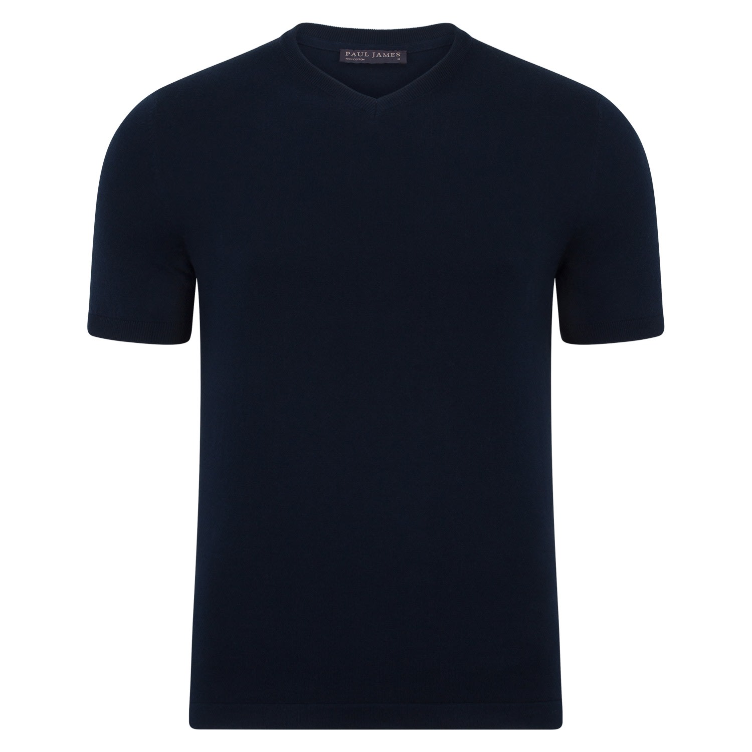 Paul James Knitwear Blue Mens Ultra Fine Cotton Hudson High V Neck Knitted T-shirt - Navy In Blue