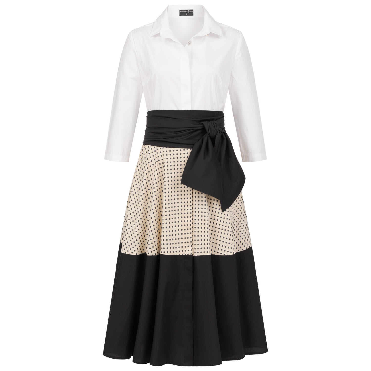 Women’s Black / White Dotted Colorblock Shirtdress With Tie Belt Extra Large Marianna Dri