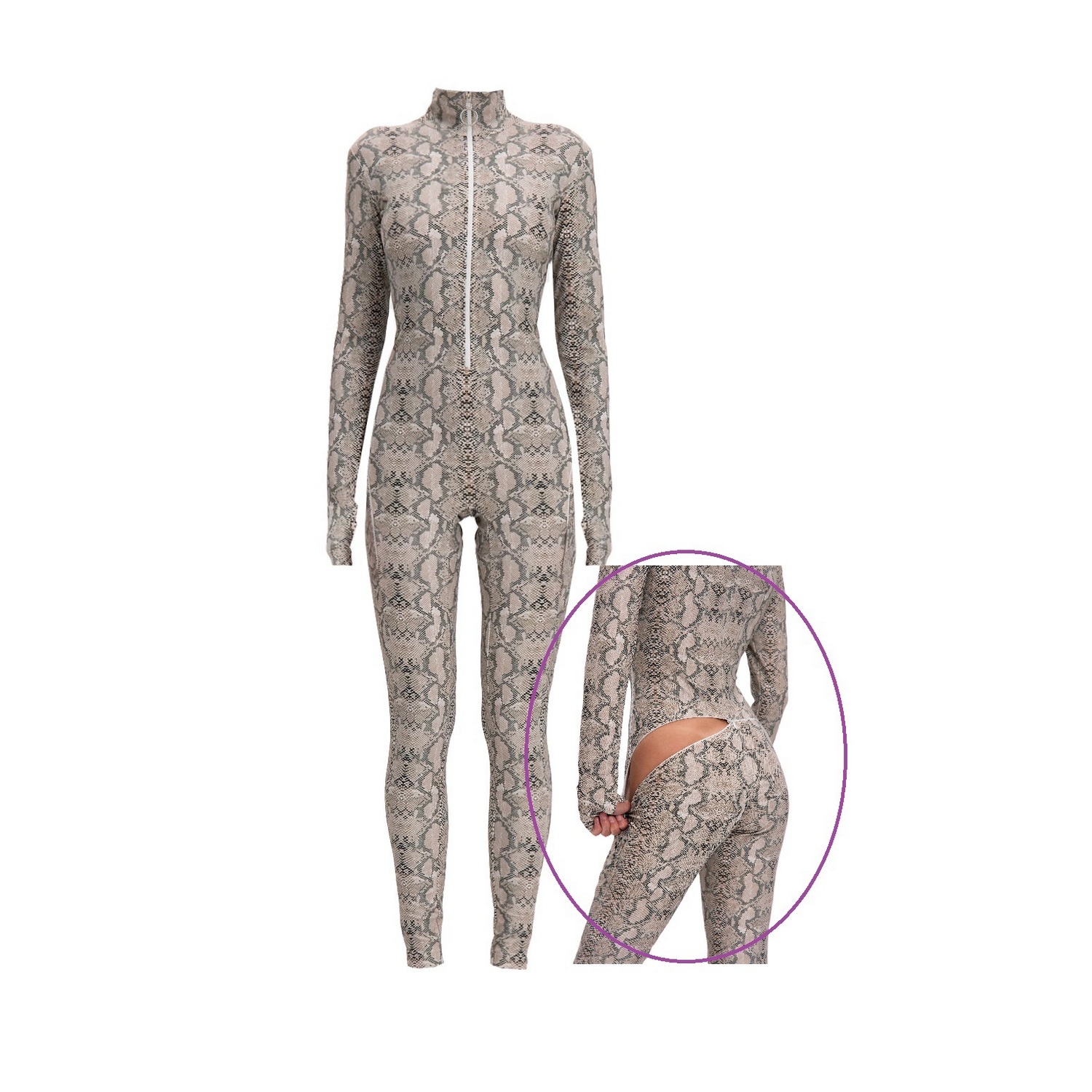 Python Long Sleeve Turtleneck Zip Up Full Bodysuit Total Zipper
