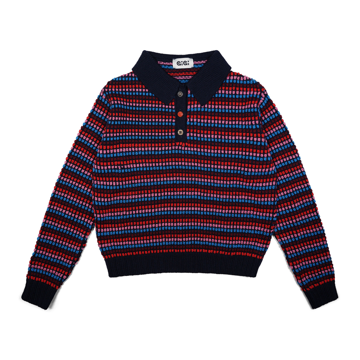 Gigi Knitwear Women's Mismatch Polo Sweater In Navy Multi In Blue