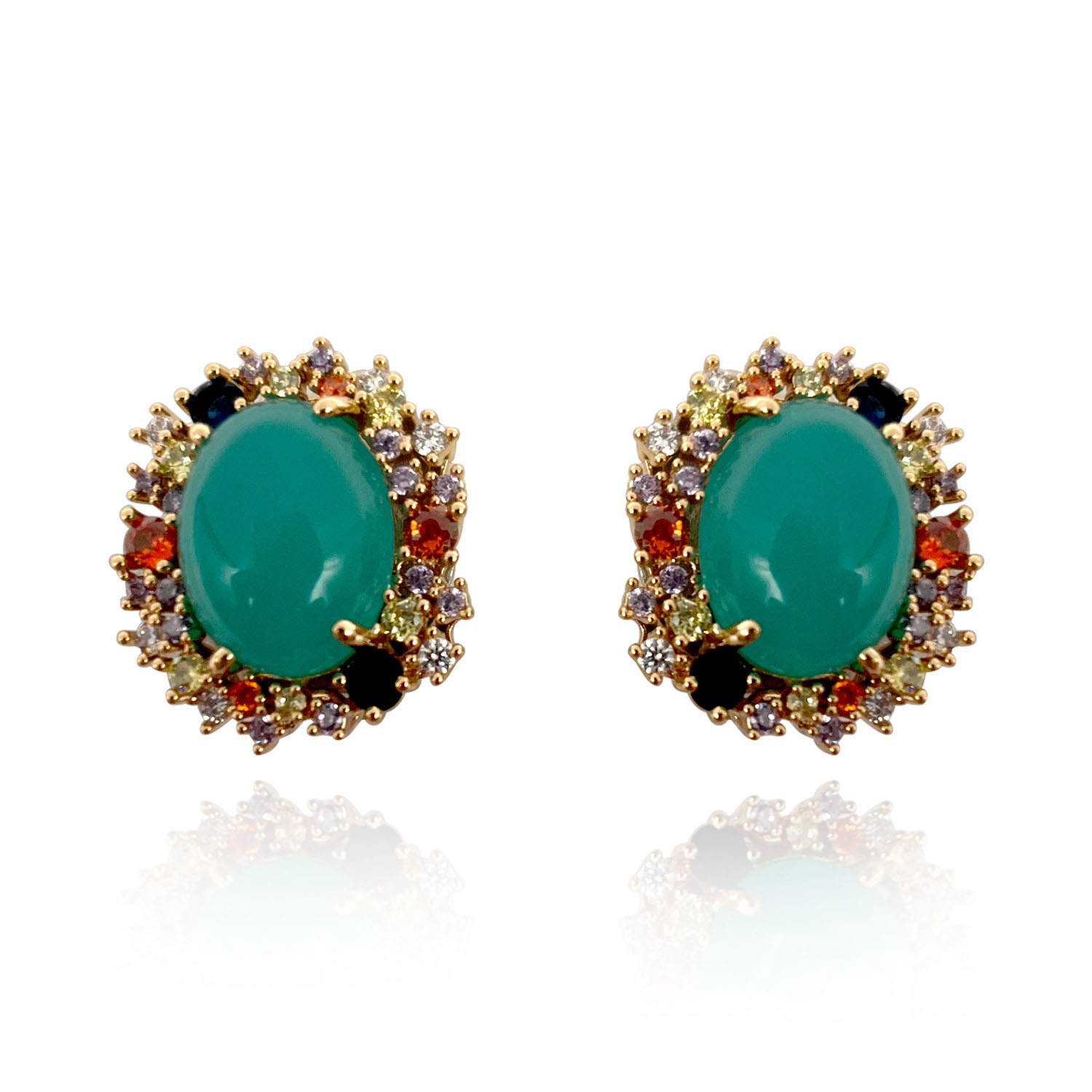 Women’s Clip On Earrings With Green Jade Glass And Multi-Color Crystal Michael Nash Jewelry