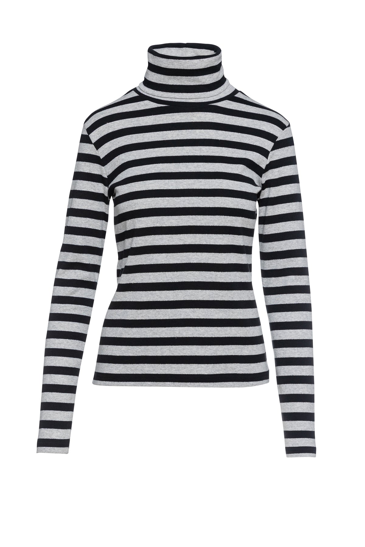 Women’s Striped Black & Grey Polo Neck Jumper Small Conquista