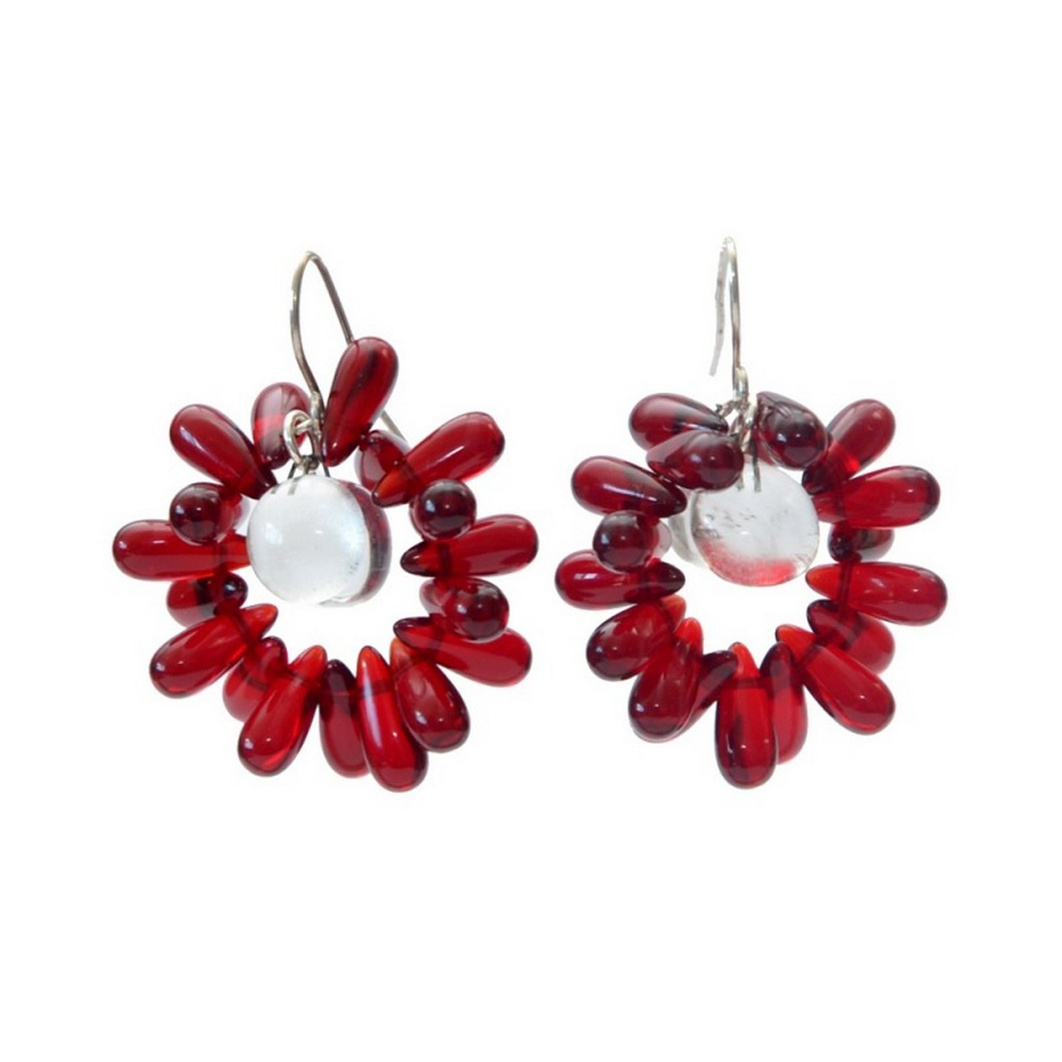 Laura Daili Women's Red / Silver / Purple Ruby Bloom Glass Earrings