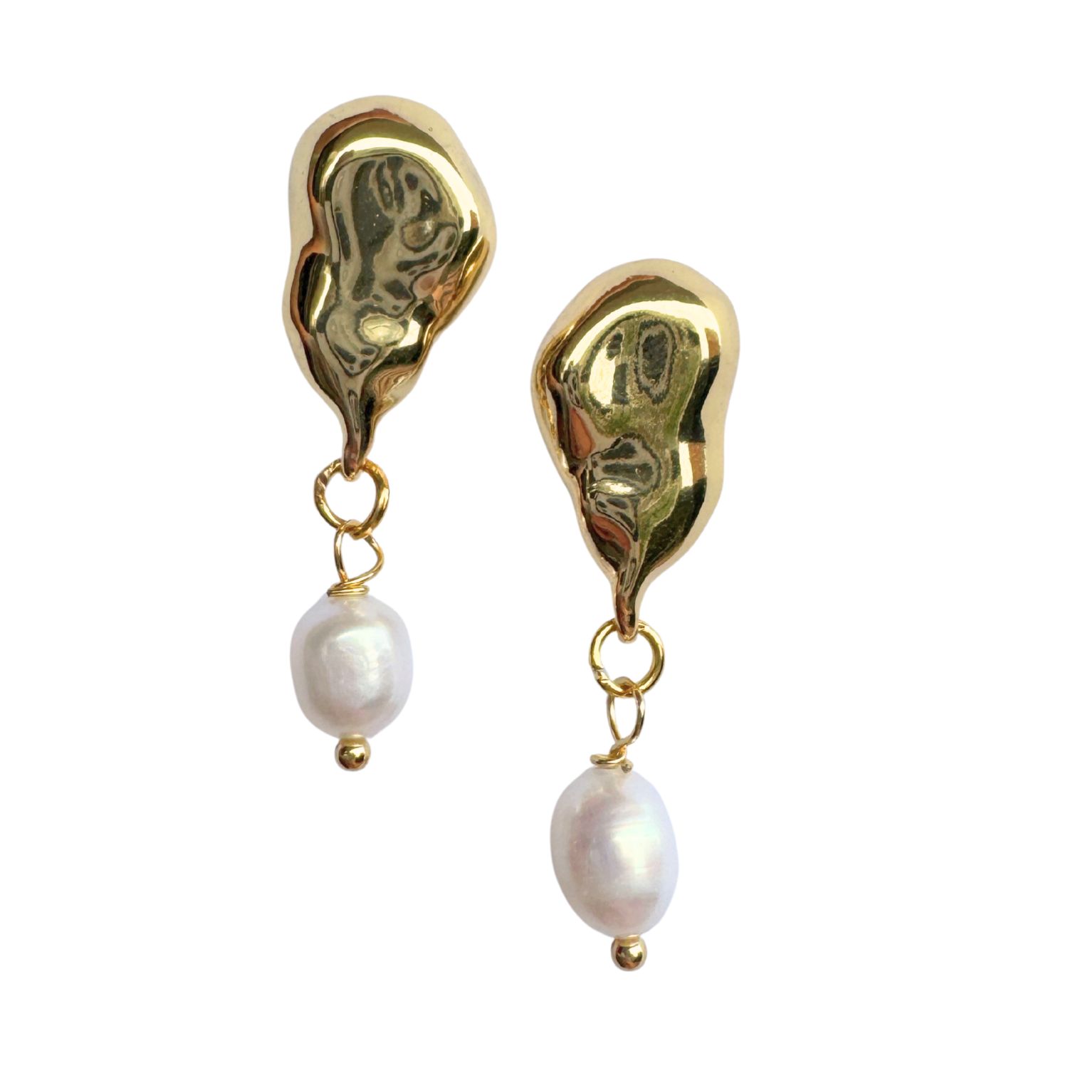 My Little Nature Women's Gold / White Dangle Pearl Earrings With Gold Plated Details In Gold