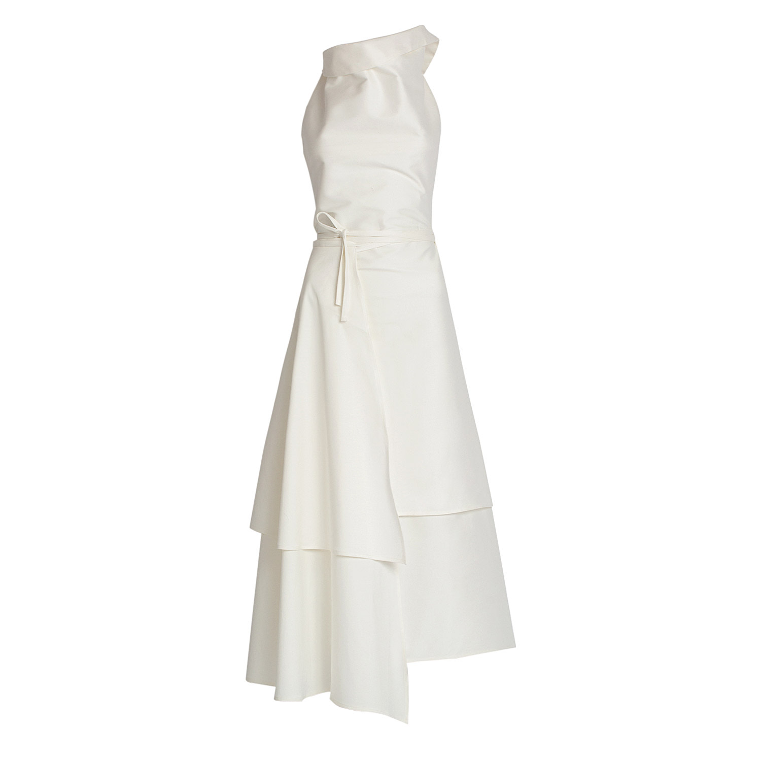 Bianca Popp Women's Asymmetrical High Collar Bareback Dress In White Cotton In White