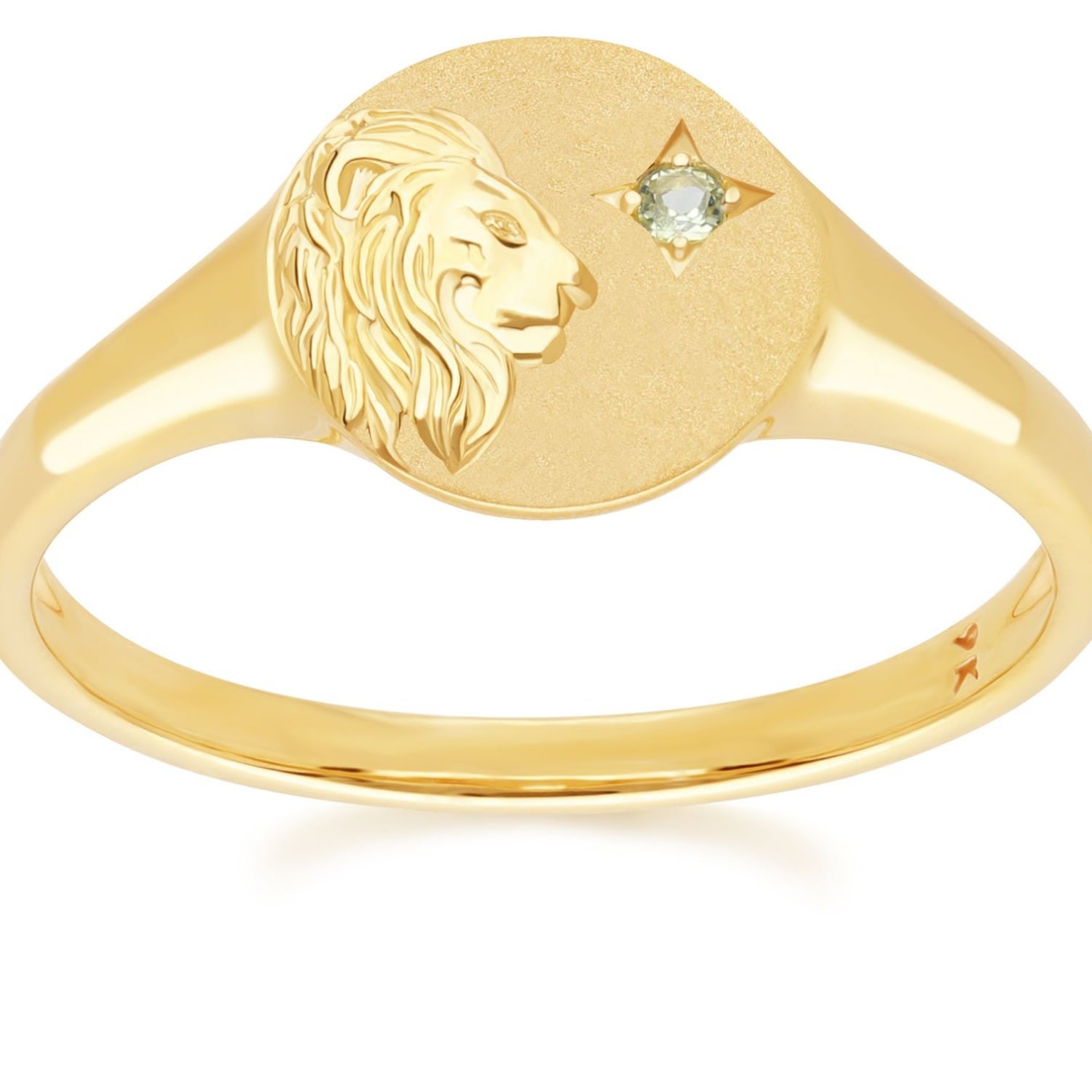 Women’s Green Zodiac Peridot Leo Signet Ring In Yellow Gold Gemondo