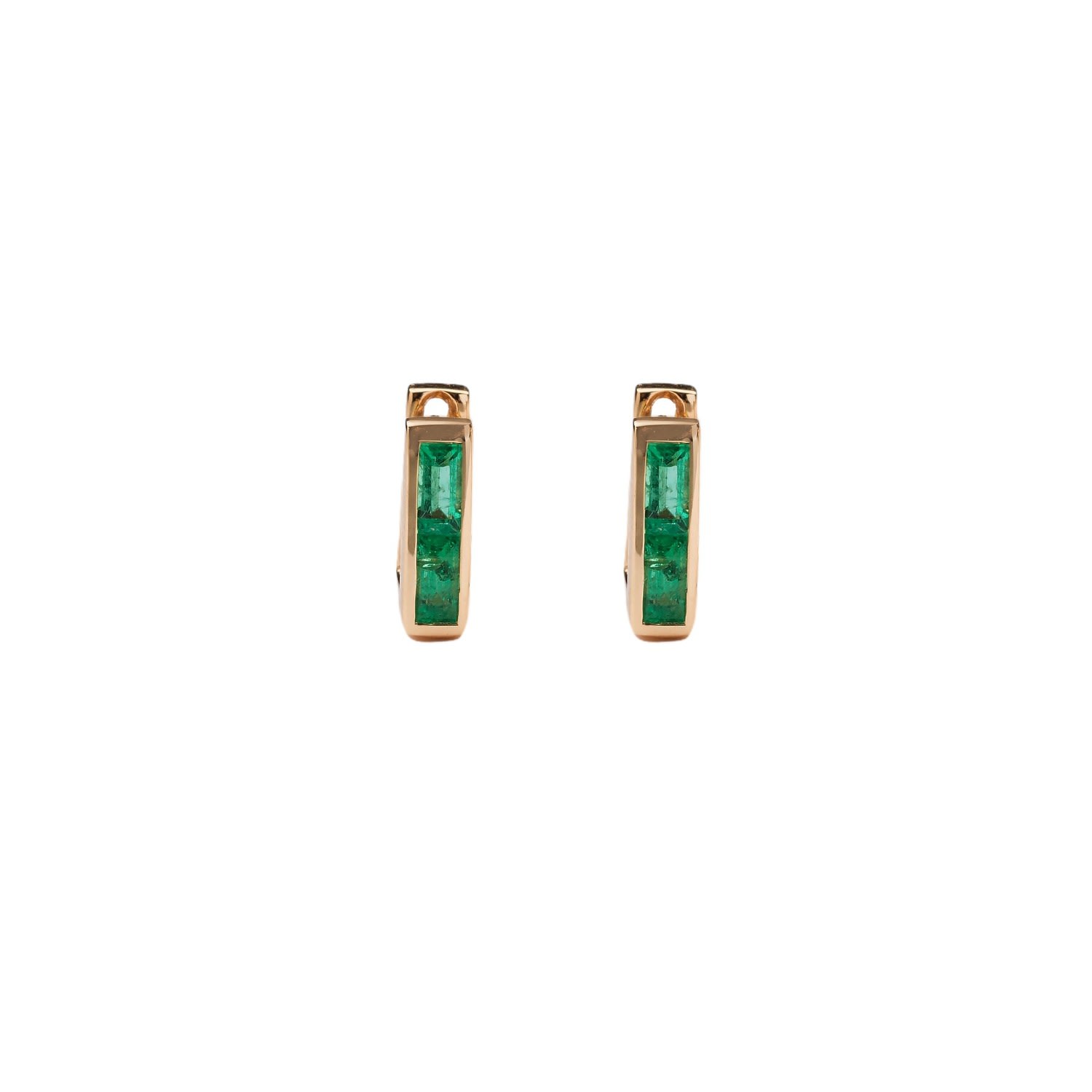 Women’s Green Chubby Square Huggie Earrings With Two Emerald Baguettes Rinoor