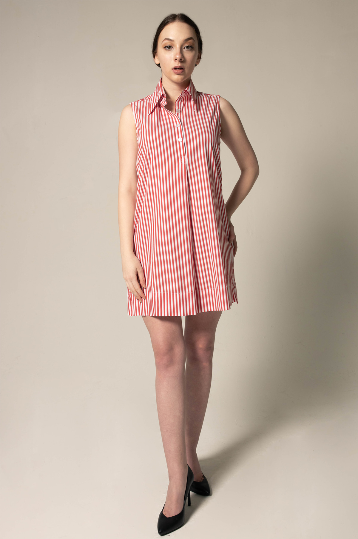 Le Réussi Women's Italian Cotton Red Stripe Sleeveless Dress In Pink