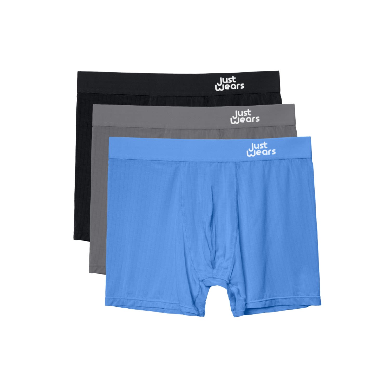 Men’s Black / Blue / Grey Super Soft Boxer Briefs With Pouch - Anti-Chafe & No Ride Up Design - Three Pack - Black, Blue, Grey Small Justwears