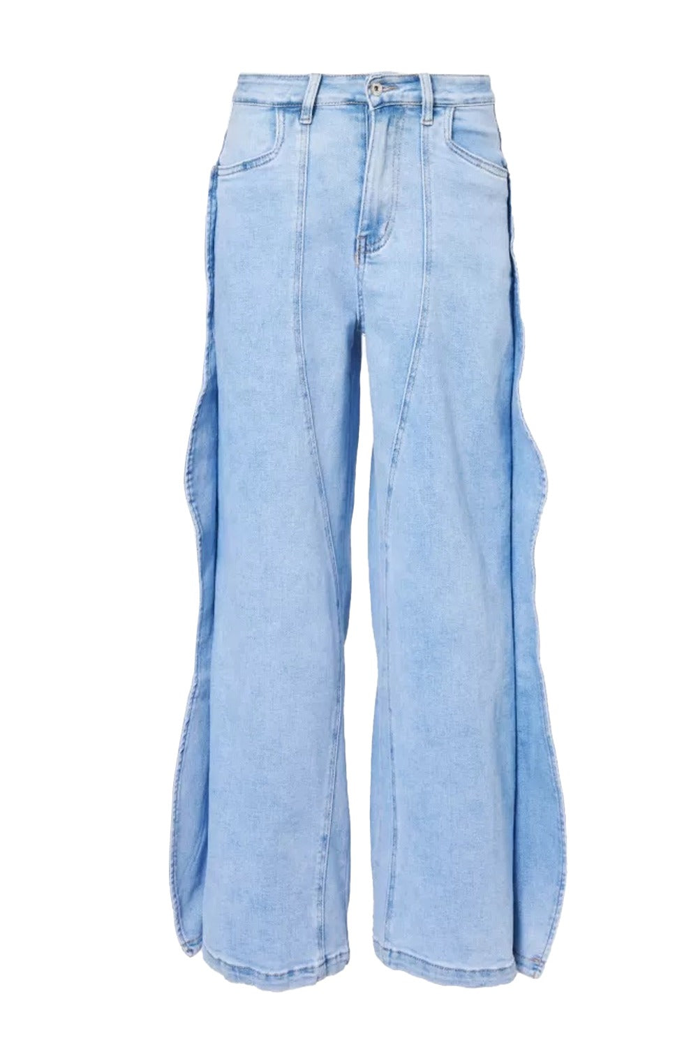 Blue Isla Wavy-Trim Wide Leg Denim Jeans Large Amy Lynn