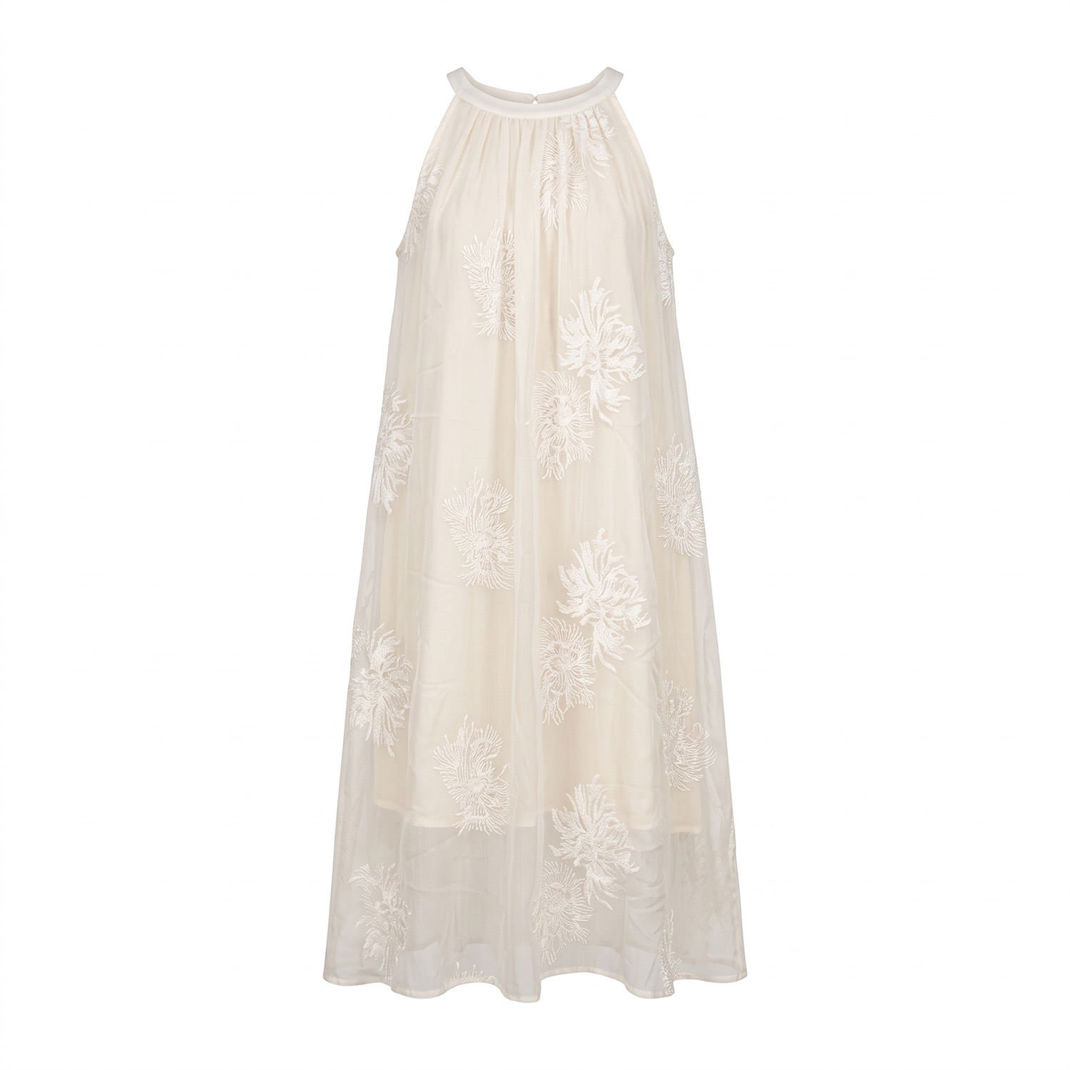Tantra Spain Sl Women's Neutrals Layered, Embroidered Maxi Dress With A Halter Neckline And Pockets Ecru In Beige