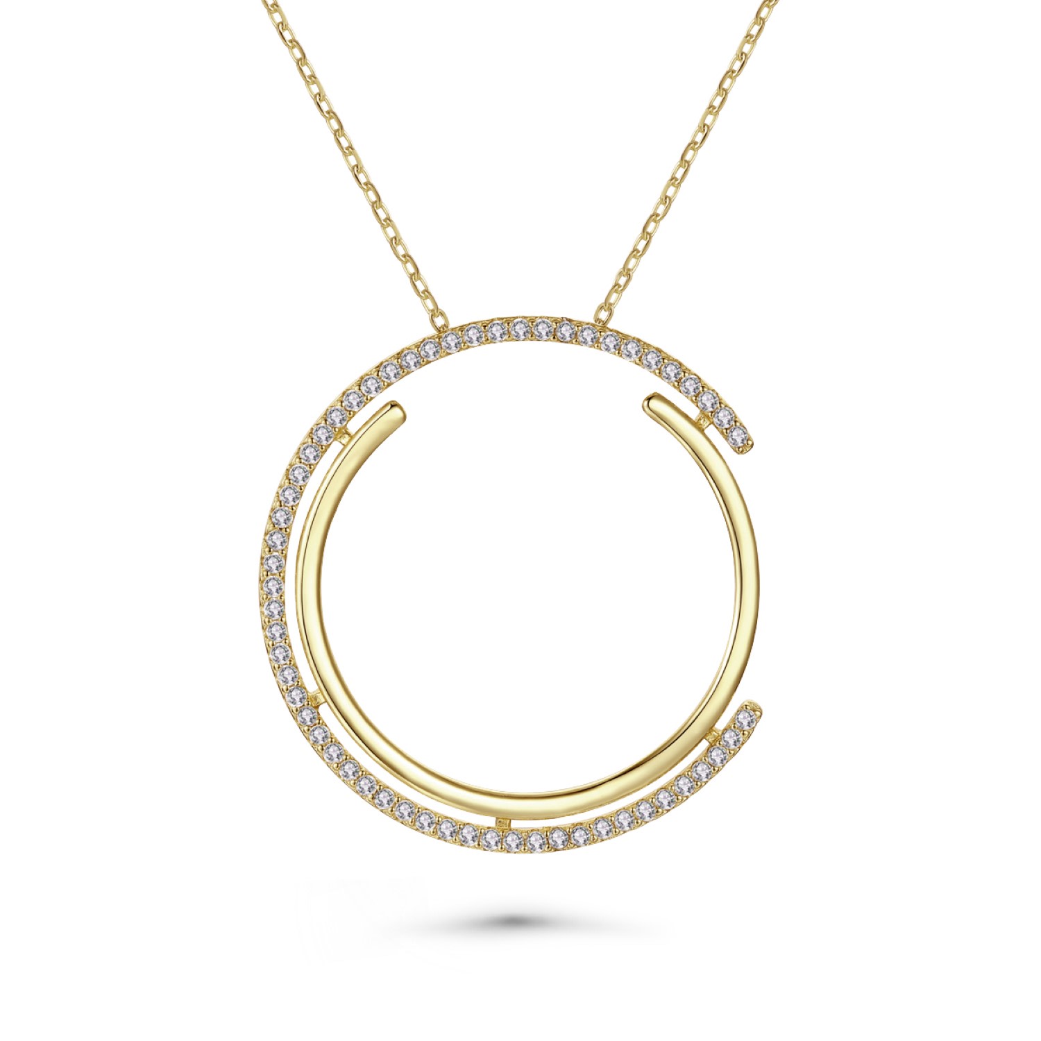 Genevive Jewelry Women's Gold / White Gold Plated With Cubic Zirconia Concentric Eternity Pendant Necklace In Sterlin In Multi