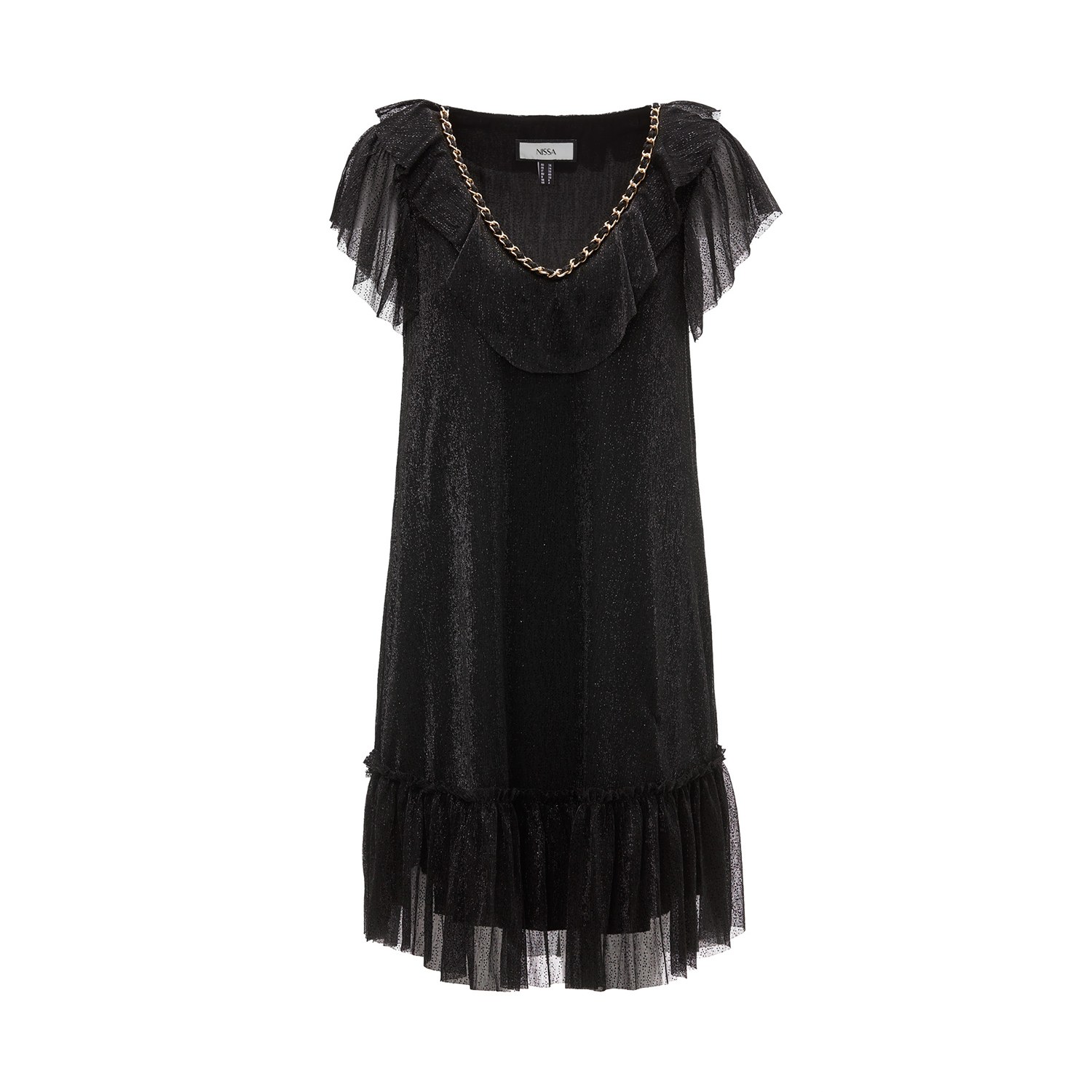 Women’s Midi Ruffle Trim Dress Black Xxs Nissa