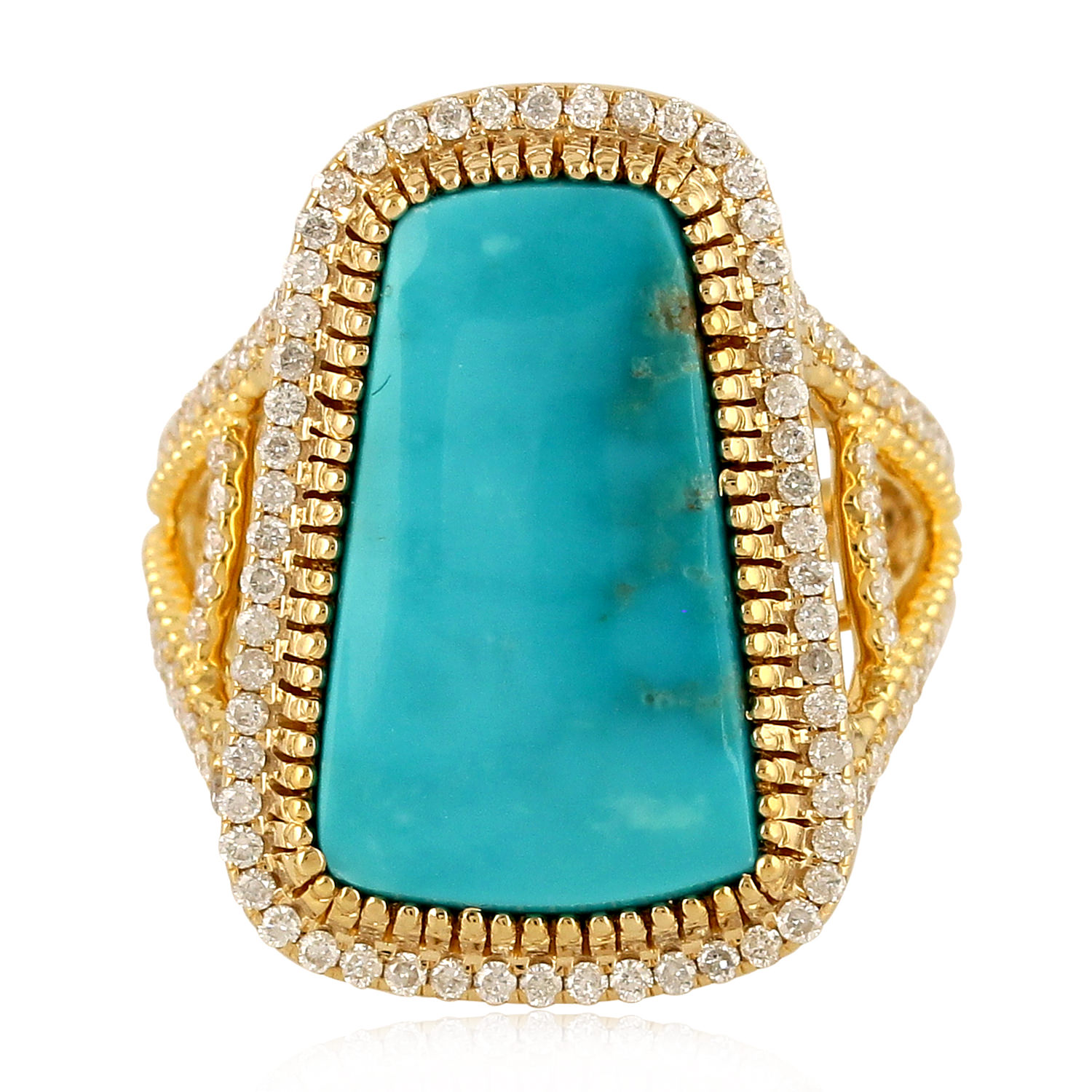 Women’s White / Gold / Blue 18K Yellow Gold Turquoise Diamond Designer Cocktail Ring Artisan