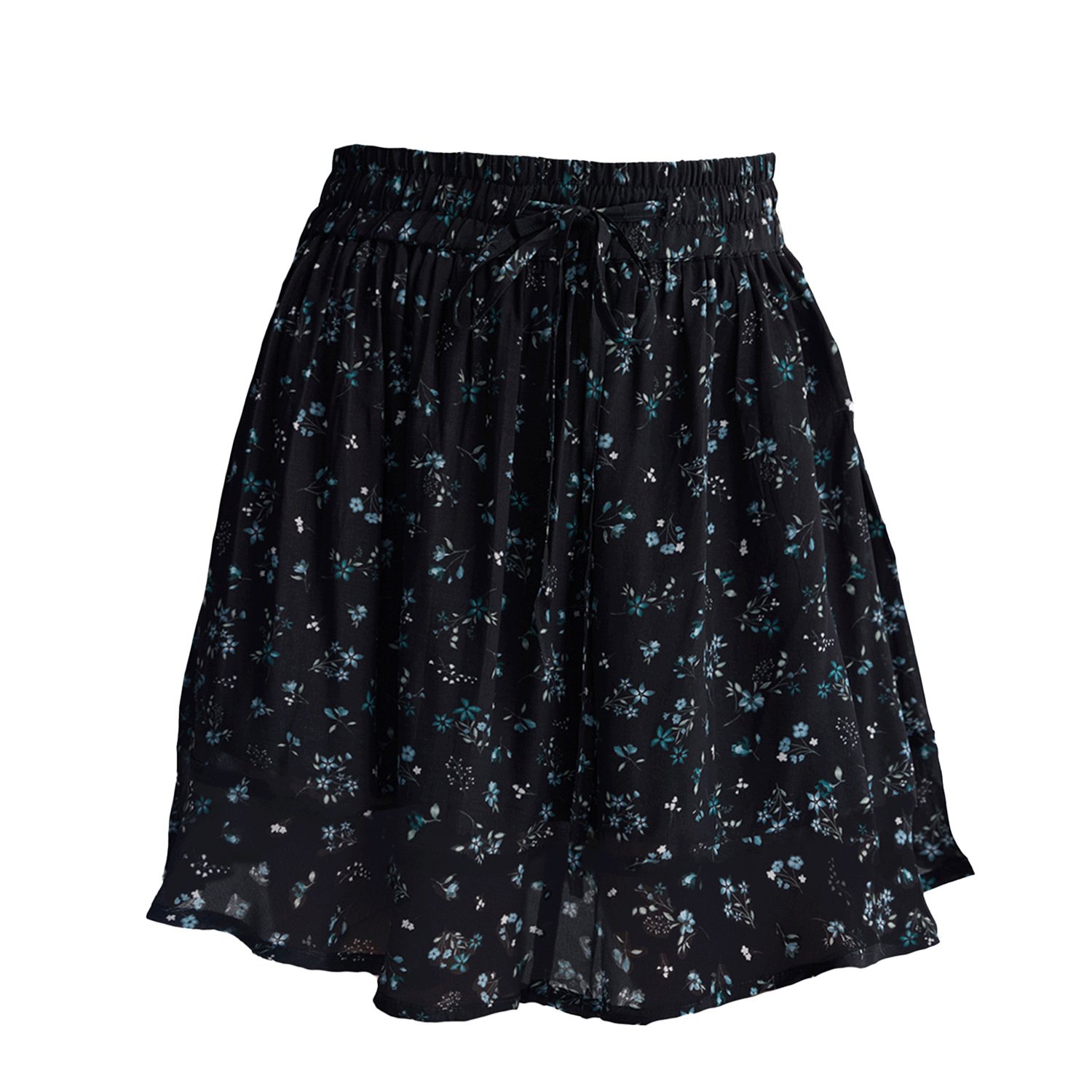 Reistor Women's Drawstring Short Skirt In Dark Blue Florals