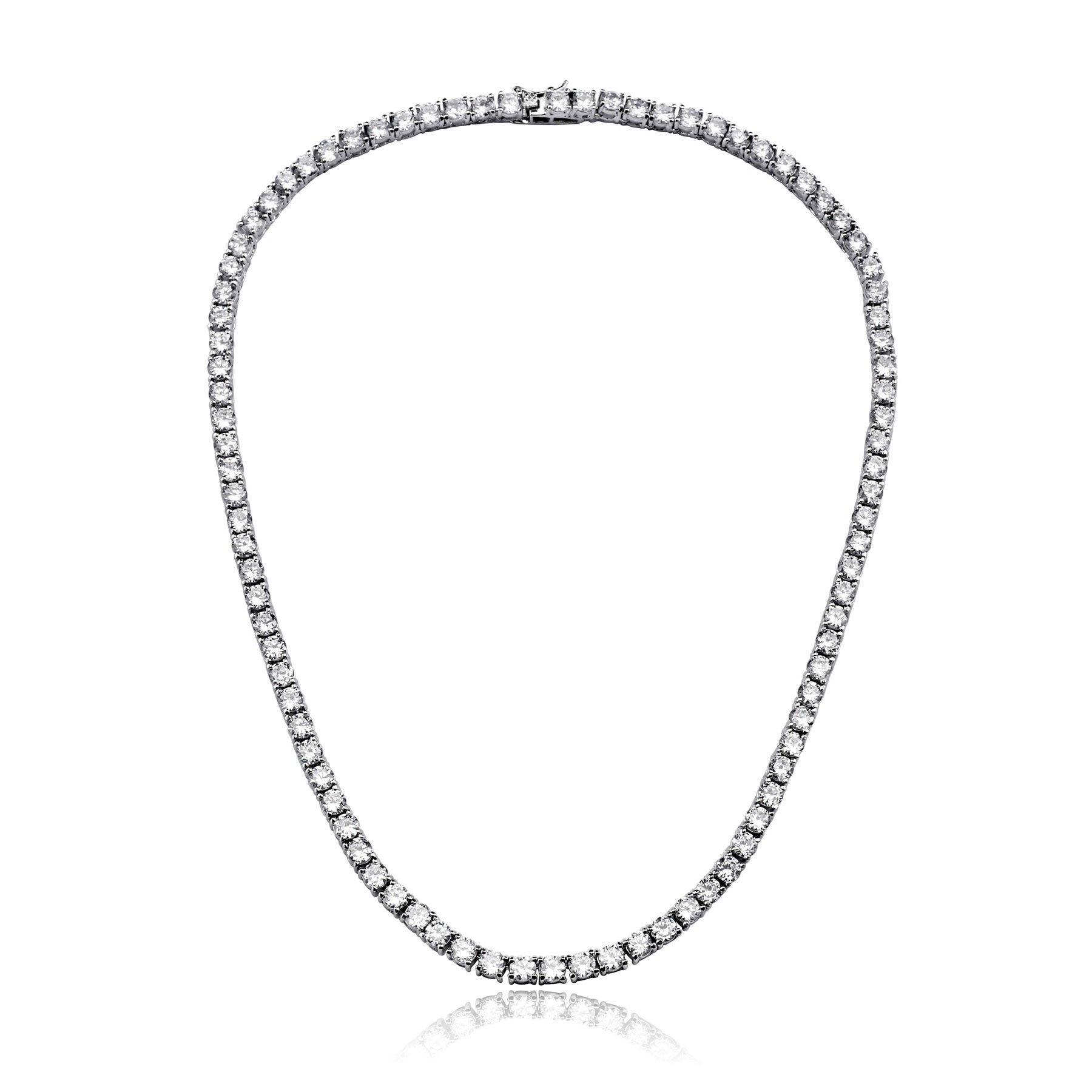 Women’s White / Silver Sterling Silver Cubic Zirconia Three Mm Tennis Necklace Genevive Jewelry