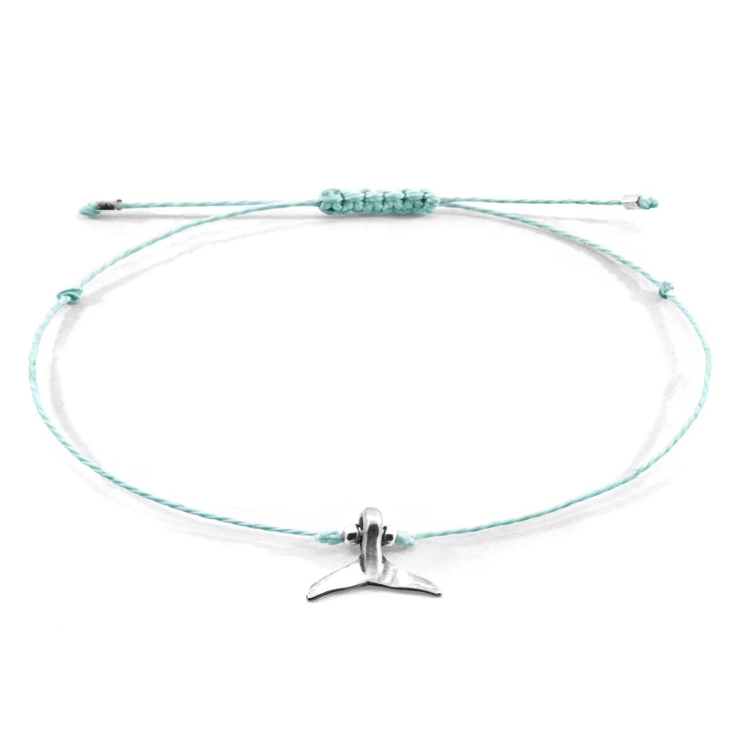 Anchor & Crew Women's Blue Turquoise Think Ocean Mini Whale Silver & Rope Macrame Bracelet